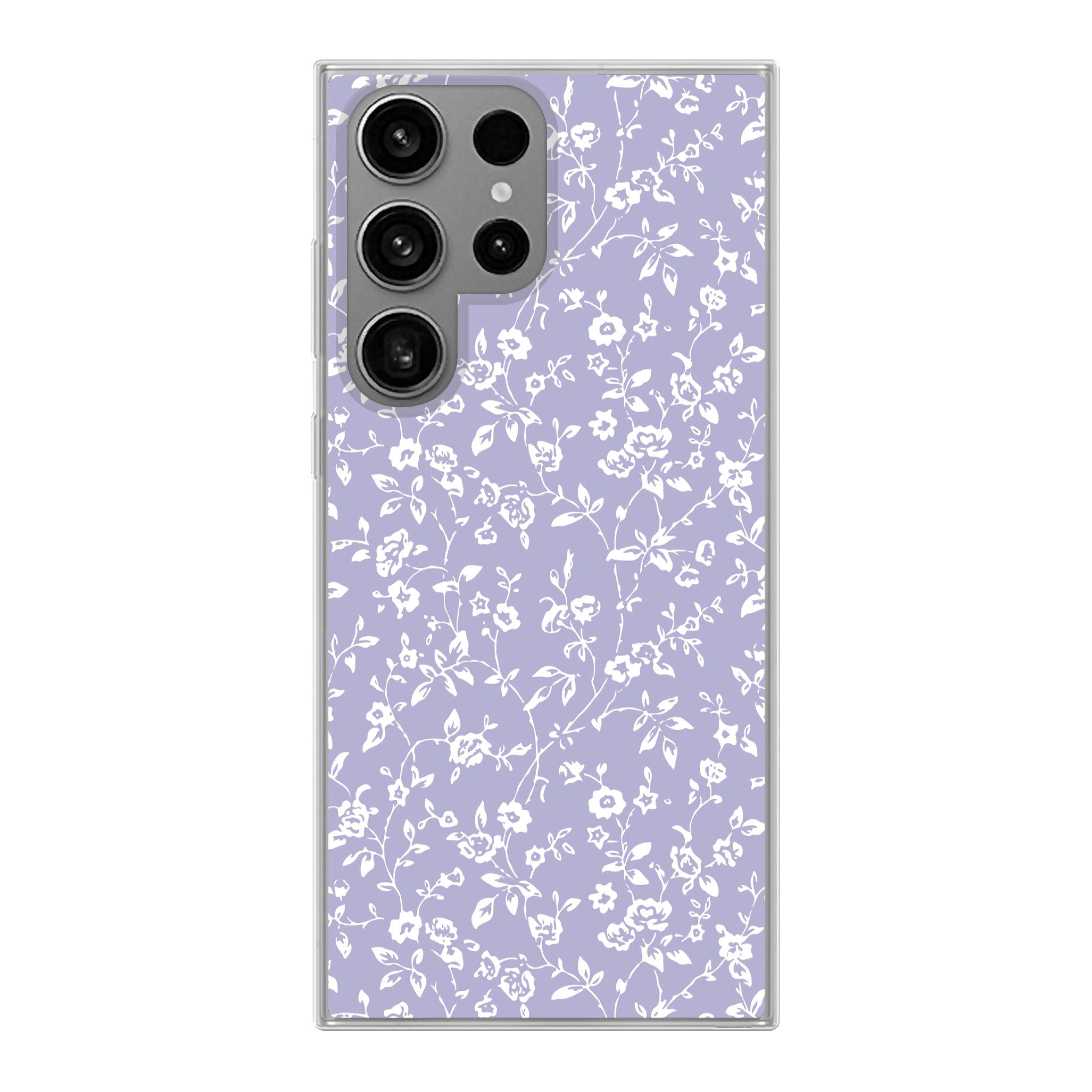MuchoWow Handyhülle für Samsung Galaxy S23 Ultra Florales Muster - Lila - Weiß - Blumen