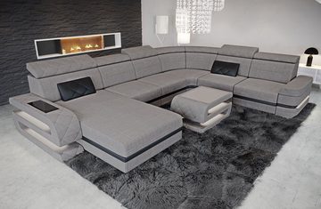 Sofa Dreams Wohnlandschaft Stoffsofa Polster Couch Bologna XXL U Form Stoff Sofa, Webstoff Strukturstoff, mit LED, USB-Anschluss, Schlafsofa, Designersofa