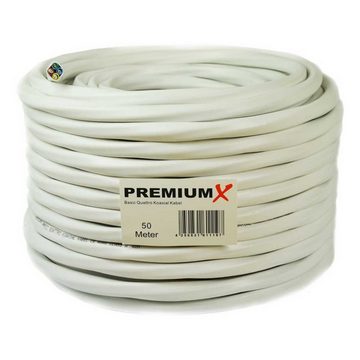 PremiumX 50m Basic Quattro Quad Koaxial SAT Kabel 90dB Weiß 24x F-Stecker SAT-Kabel