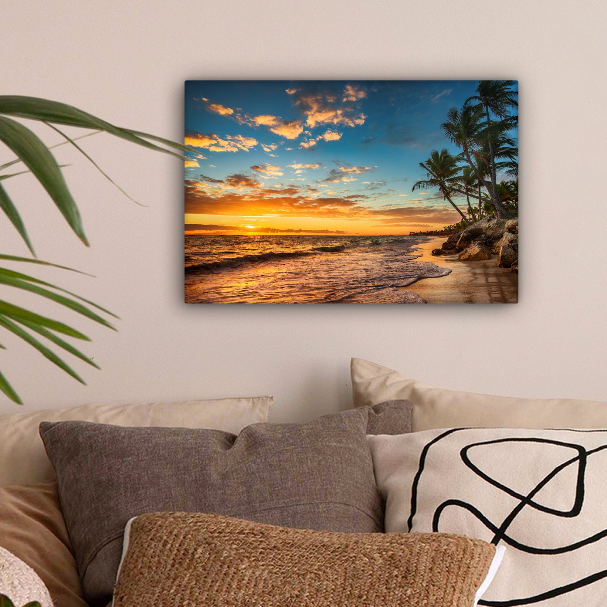 OneMillionCanvasses® Leinwandbild Strand - Sonnenuntergang - Meer - Palme, günstig online kaufen
