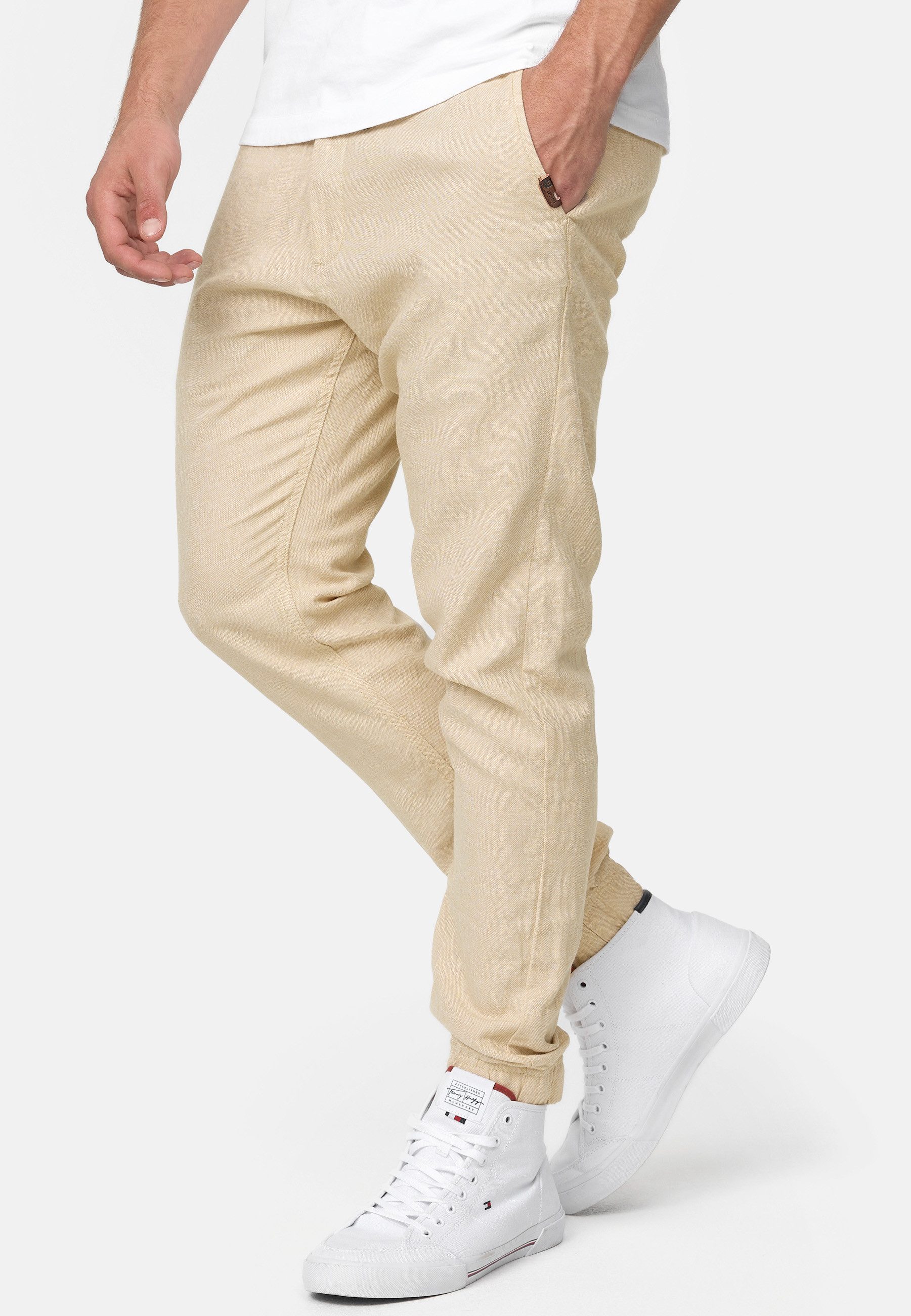 Indicode Leinenhose Herren Blnda Sommerhose Leinen Herrenhose samt dekorativem Gürtel aus Kordeln