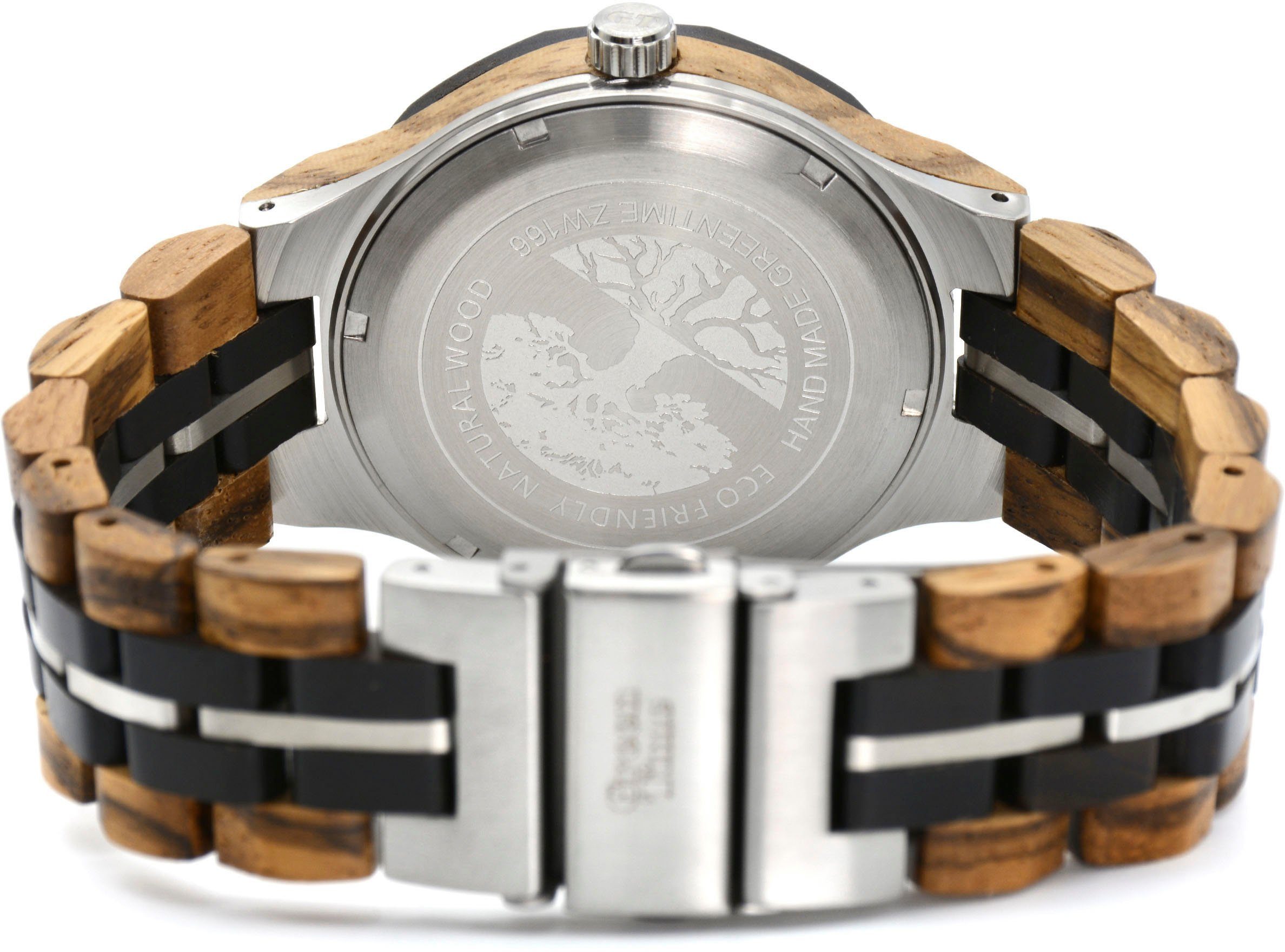 GreenTime Quarzuhr ZW166C, Armbanduhr, Herrenuhr, Holzuhr, Datum