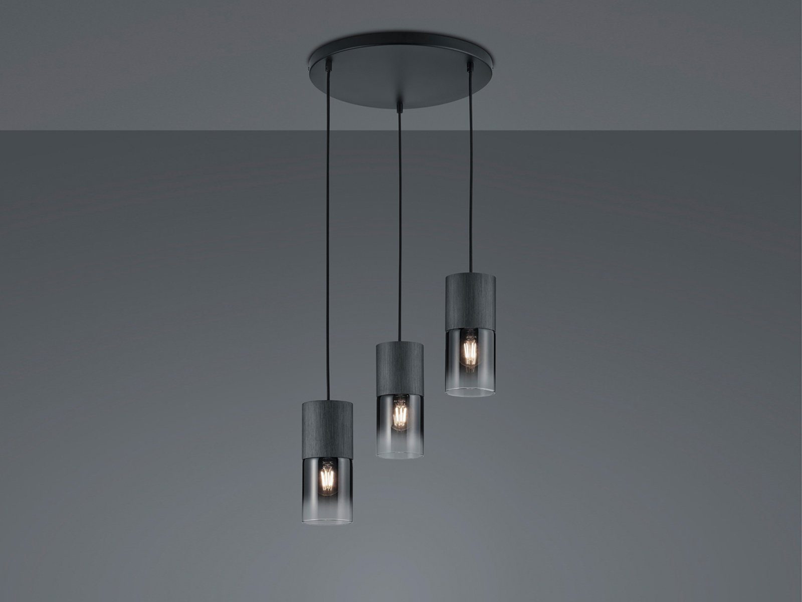 TRIO Leuchten LED Pendelleuchte, LED wechselbar, Warmweiß, Rauchglas Cluster Leuchte hängend dreiflammig für Treppenhaus, Galerie