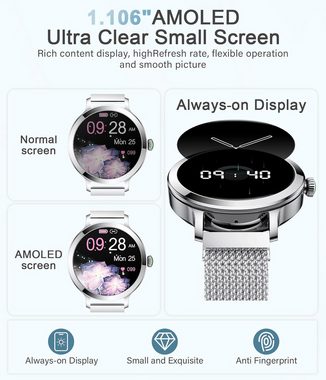 Niolina Zwei Armbänder & personalisierbare Zifferblätter Smartwatch (1.106 Zoll, Android, iOS), mit Telefonfunktion, IP68 Wasserdicht Armbanduhr mit 120+ Sport SpO2