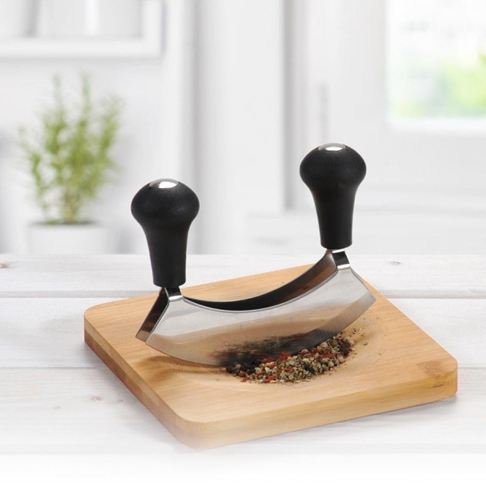 Gravidus Kräuterschneidebrett Kräuterschneidebrett mit Wiegemesser aus Bambus rutschfest, Bambus, Edelstahl