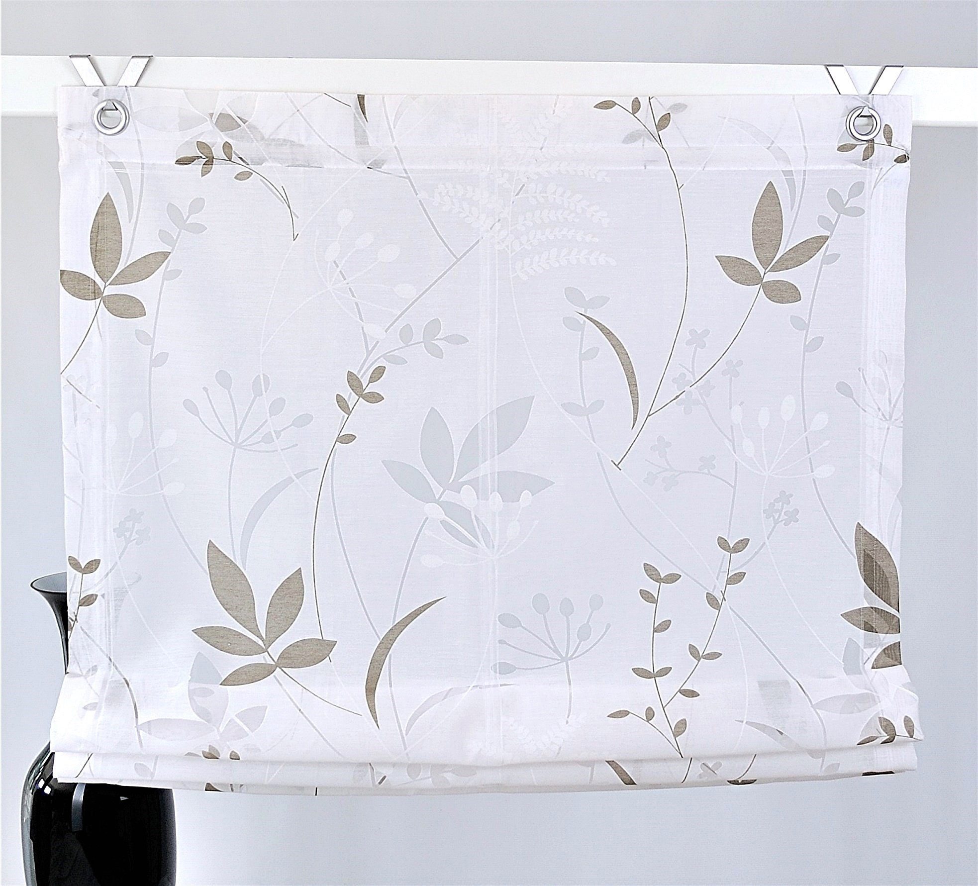 Kutti Raffrollo Dandelion Marc, mit Hakenaufhängung, ohne Bohren, weiß, blickdicht, Ausbrenner, gemustert, floral, pflegeleicht