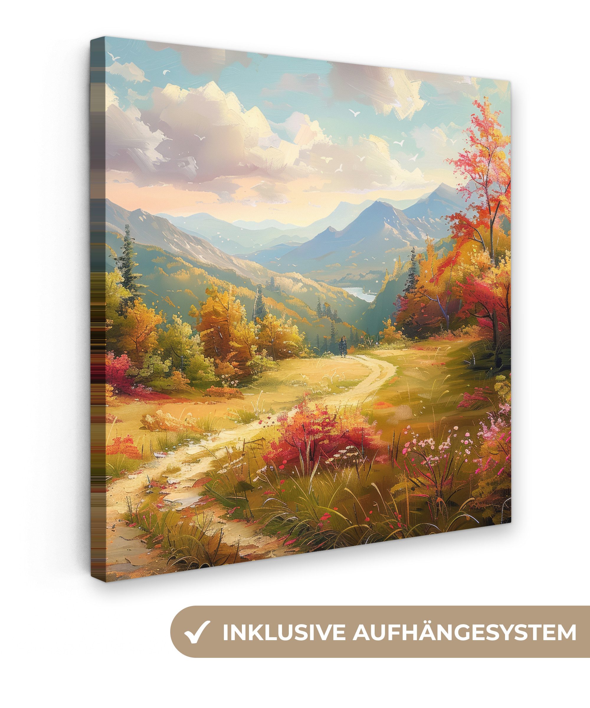 OneMillionCanvasses® Leinwandbild Landschaft - Illustration - Natur, Fotodruck (1 St), Wandbild, Deko Schlafzimmer Wohnzimmer Flur 20x20 cm