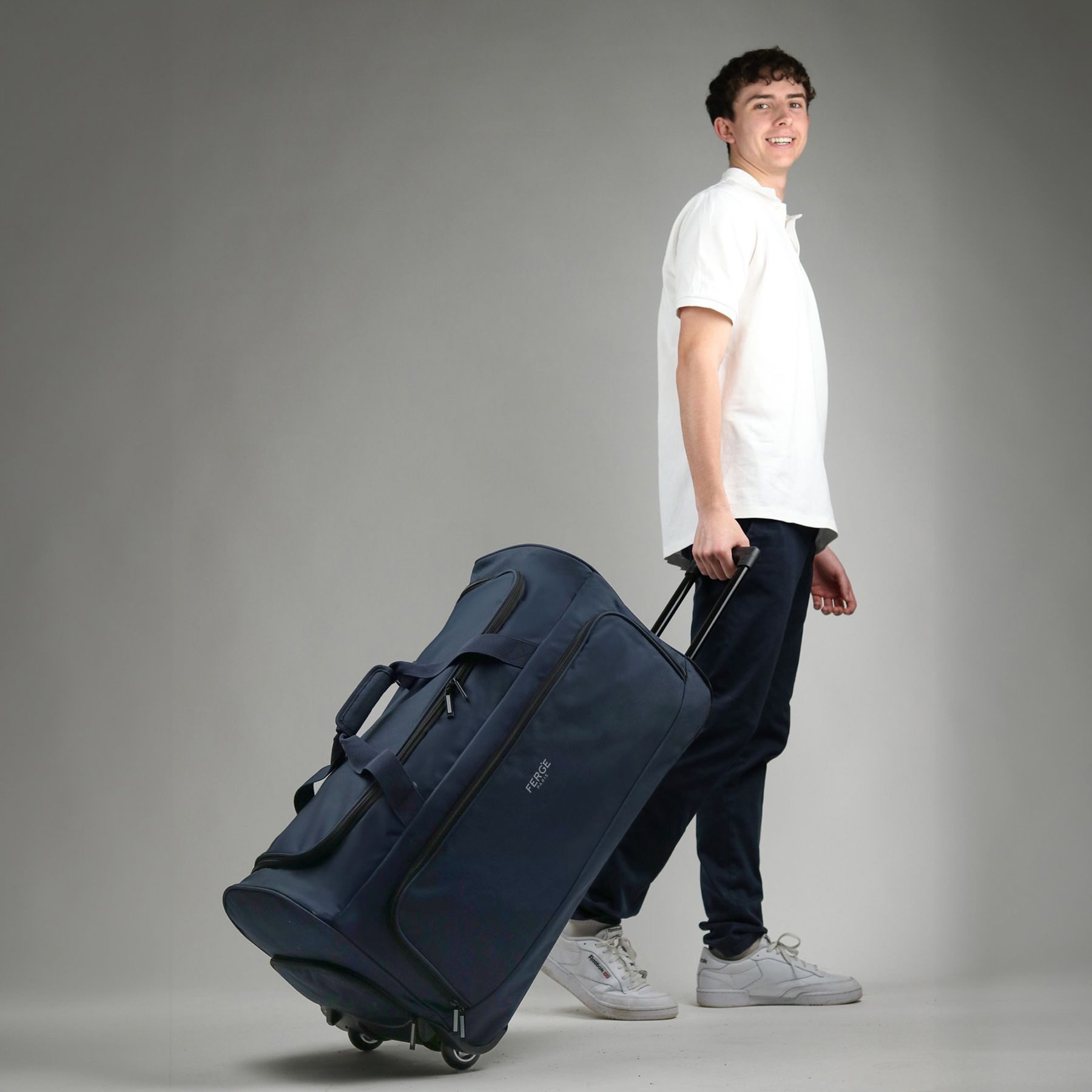 FERGÉ Reisetasche wasserabweisend Reisetasche mit Rollen groß Paris, Reisetasche mit Rollen und extra Schuhfach, Reisegepäck dunkelblau