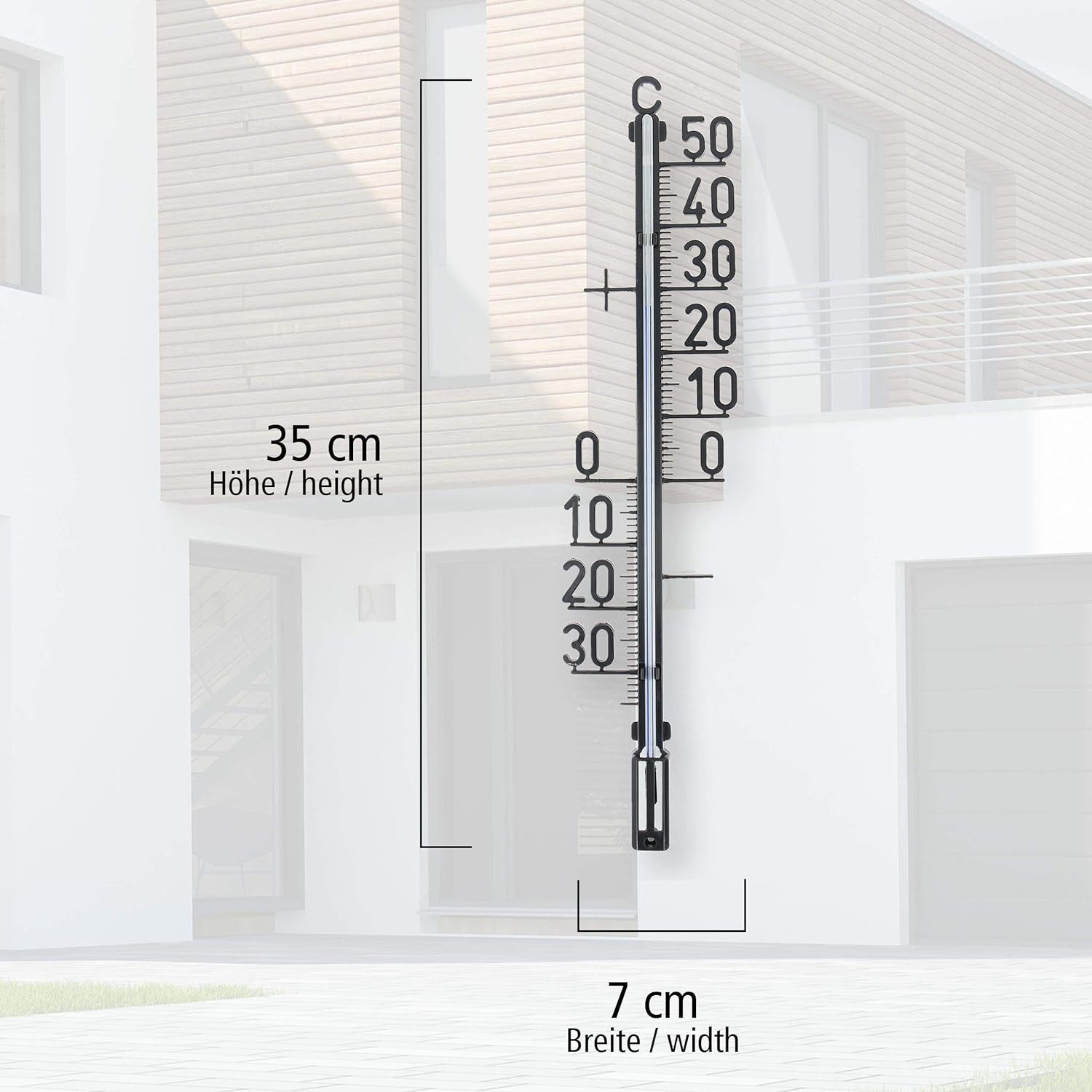 Lantelme Gartenthermometer Metall oder Kunststoff Auswahl Außen Innen Garten Thermometer Analog, Längen Auswählbar, Analoge Temperaturmessung, für Hauswand Balkon Wintergarten Terasse