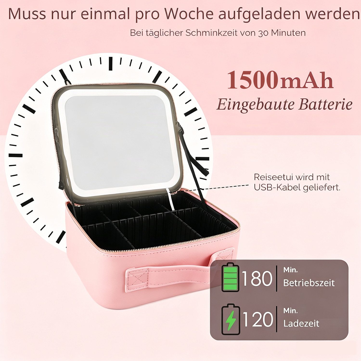 Fyrove Kosmetiktasche Make up Tasche mit LED Beleuchtung Licht, Kosmetikkoffer Tasche Damen, Schminkkoffer Geschenk für Frau, Koffer Verstauen für Reisen