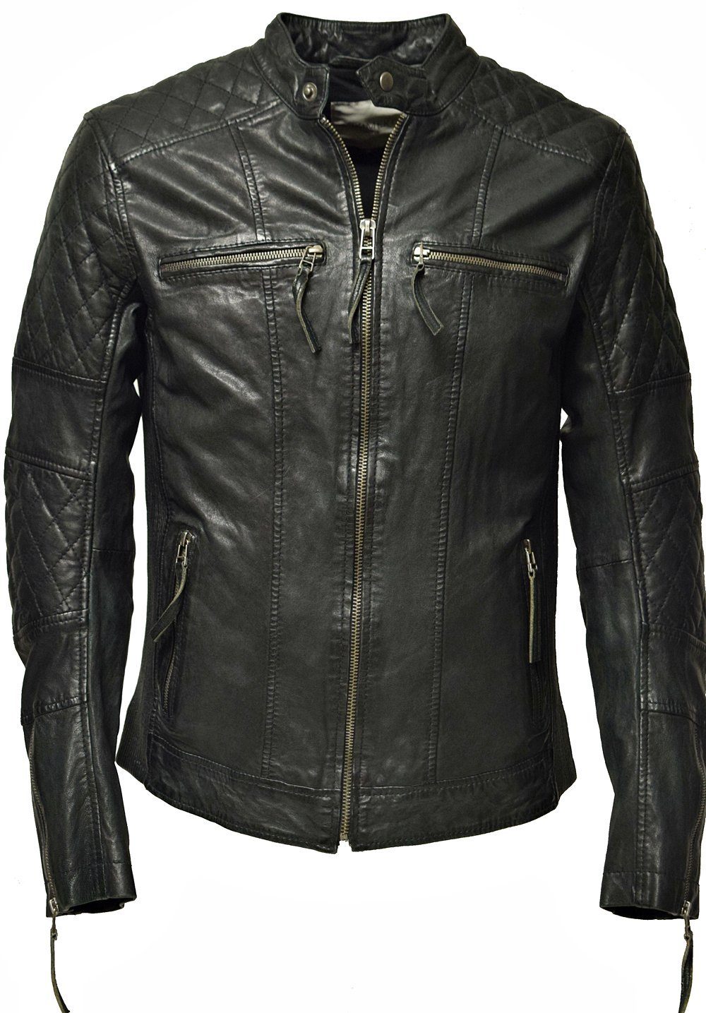 Lederjacke Zimmert Alex weiches Schwarz Stehkragen gewaschenes Leder, Leather