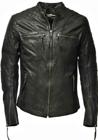 Zimmert Leather Lederjacke Alex Stehkragen, Whiskey, weiches gewaschenes Leder, Schwarz, Braun