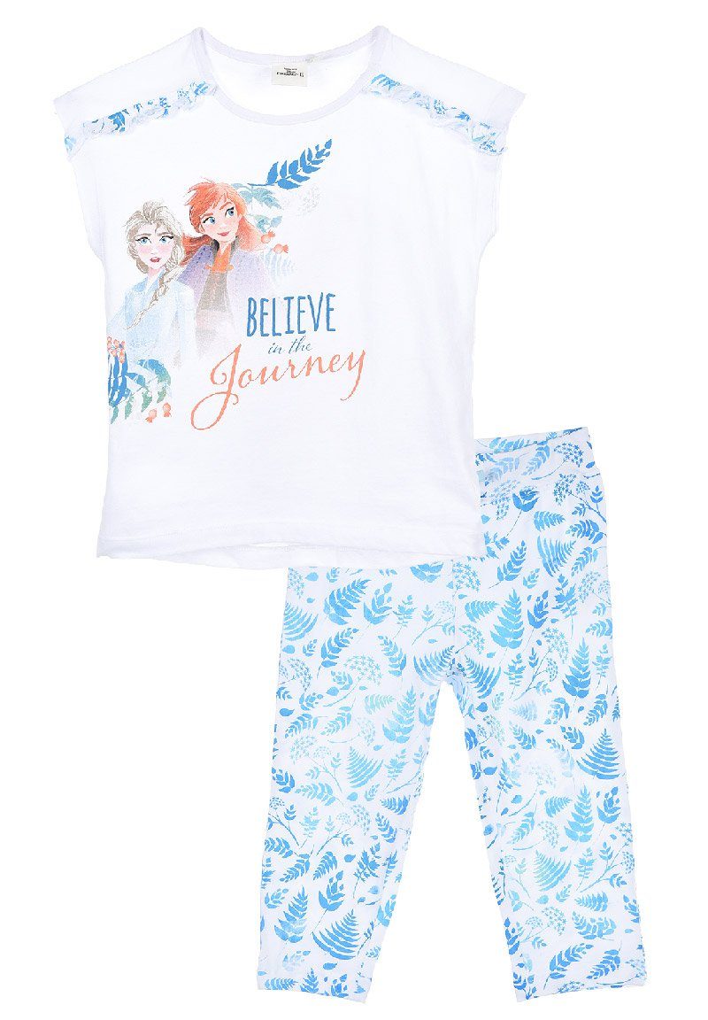 Schlafanzug Schlafanzug + Elsa (2 Kinder Schlaf-Hose Anna kurzarm Eiskönigin Disney Shirt Frozen Pyjama & tlg) Mädchen