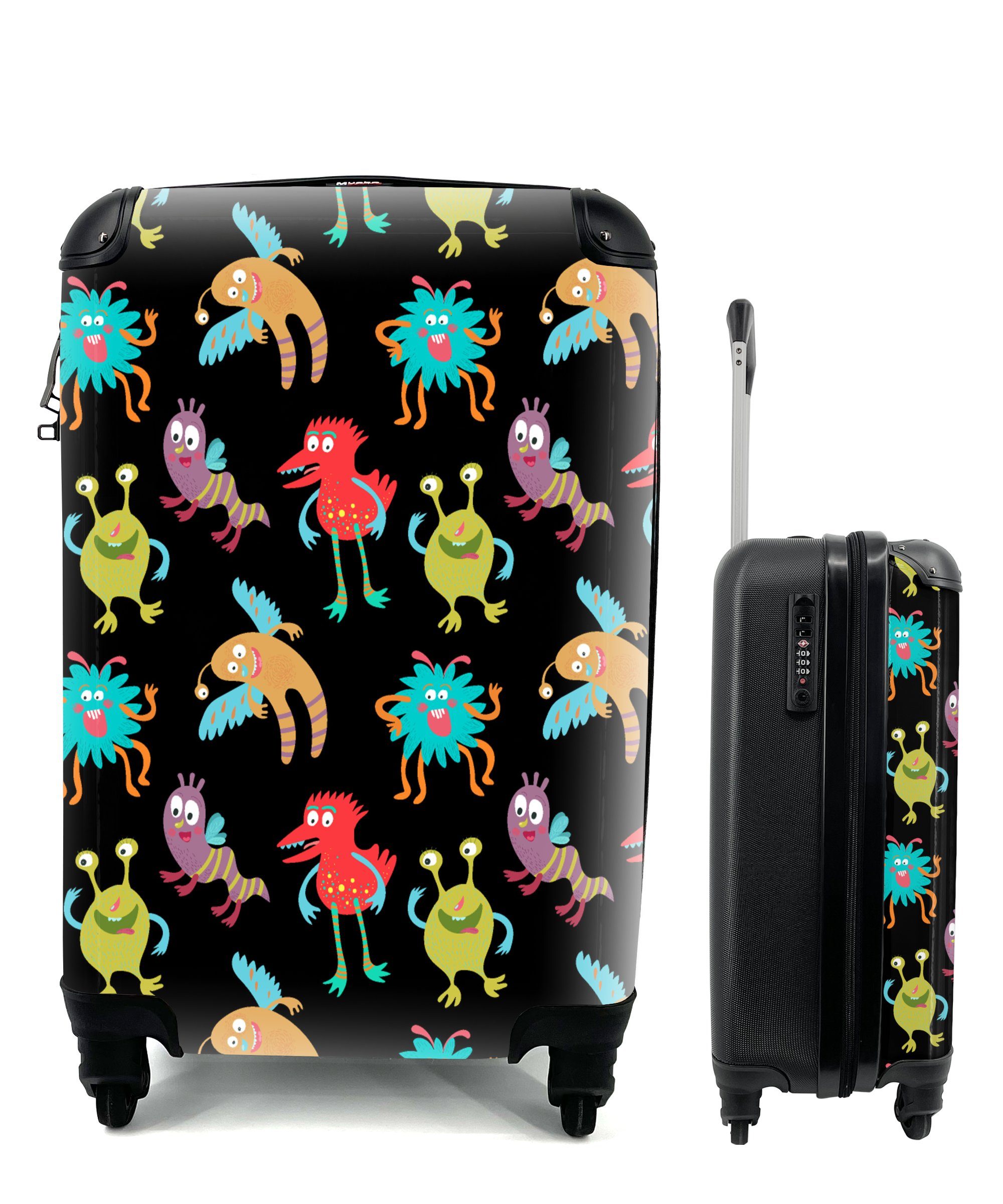 MuchoWow Handgepäckkoffer Design - Monster - Kinder - Farbe, 4 Rollen, Reisetasche mit rollen, Handgepäck für Ferien, Trolley, Reisekoffer | Handgepäck-Koffer
