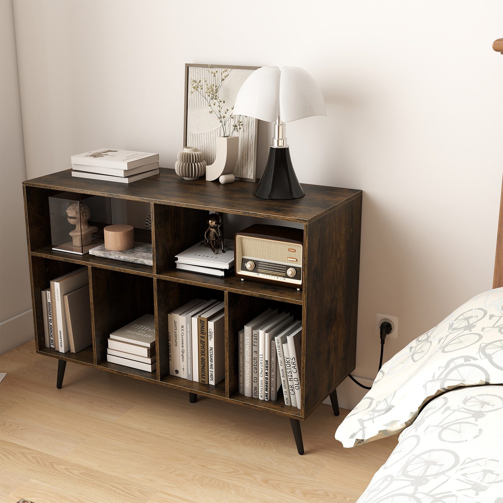 COSTWAY Sideboard, Plattenspielerständer mit Ladestation, 100x40x74,5cm günstig online kaufen