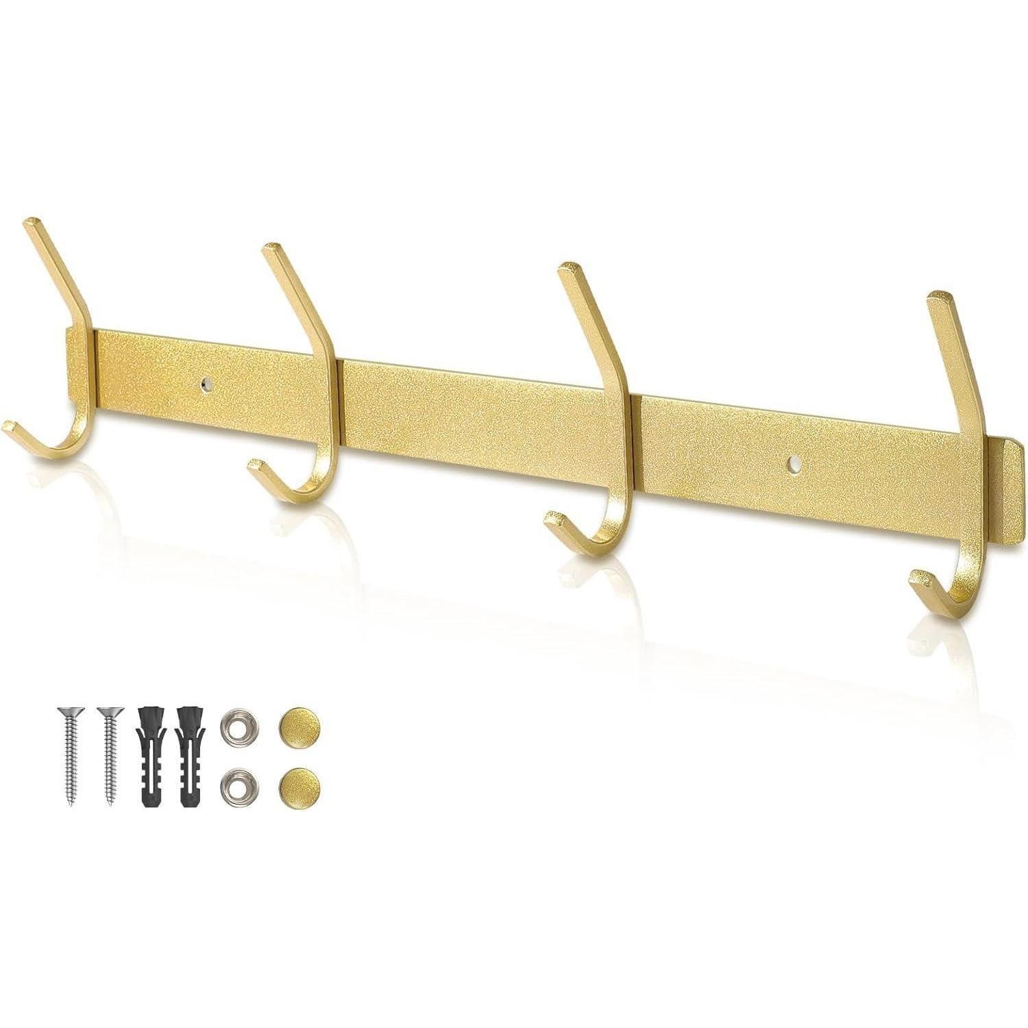 LuxusKollektion Wandhaken Hakenleiste Kleiderhaken Edelstahl Rostfrei 4 Haken 1 Stück Golden