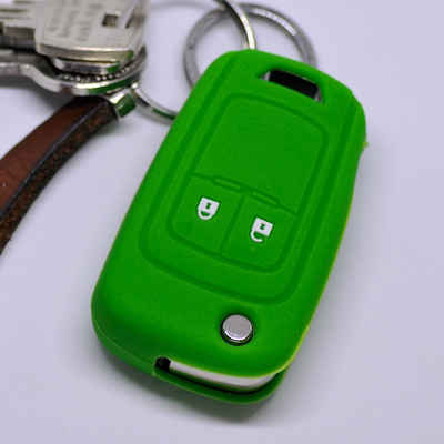 mt-key Schlüsseltasche Autoschlüssel Softcase Silikon Schutzhülle Grün, für Opel Chevrolet ab 2008 2 Tasten Klappschlüssel