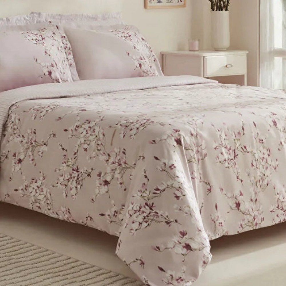 Karaca Bettwäsche Pesla Bettwäsche-Set aus 100 % Baumwoll-Satin, Doppelbett, Rosa
