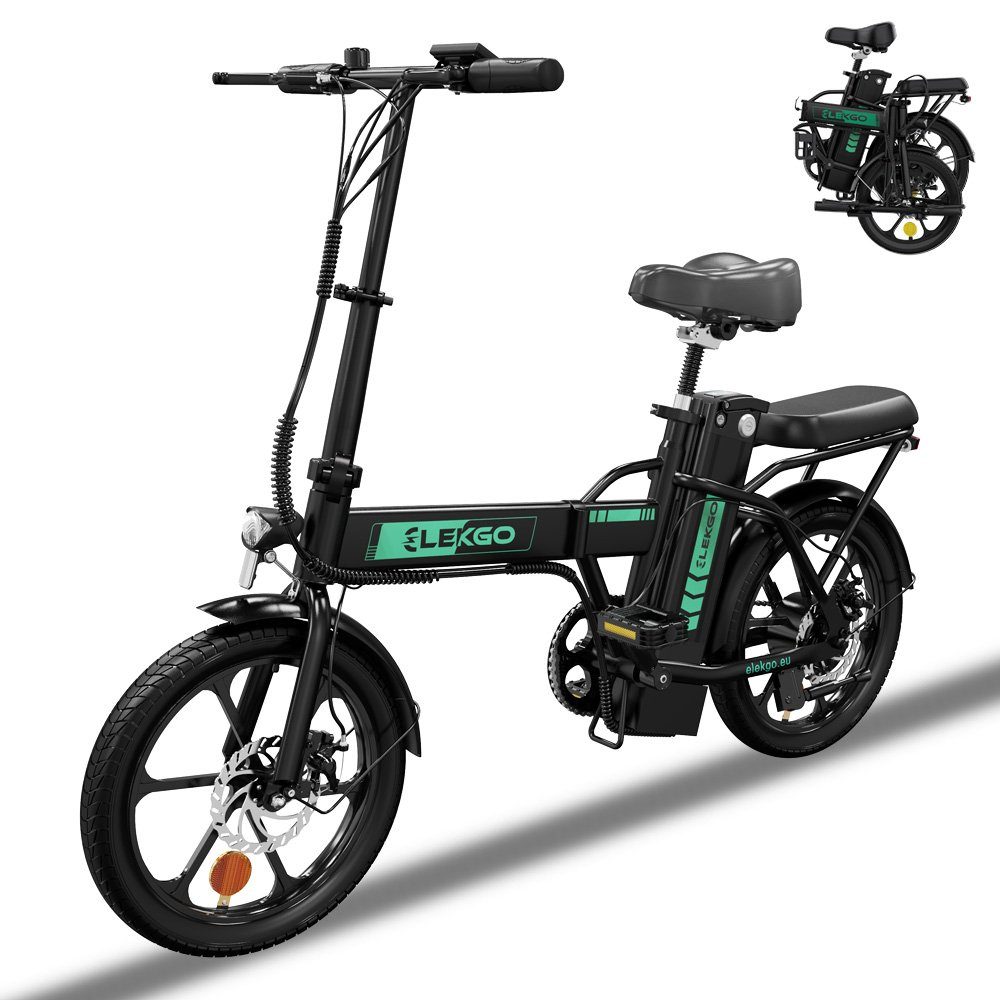 RCB E-Bike ELEKGO-EG05 16 zoll Klappbares Elektrofahrrad, Heckmotor, 35-70km elektro cityrad 36V 8.4Ah LCD Display Schwarz