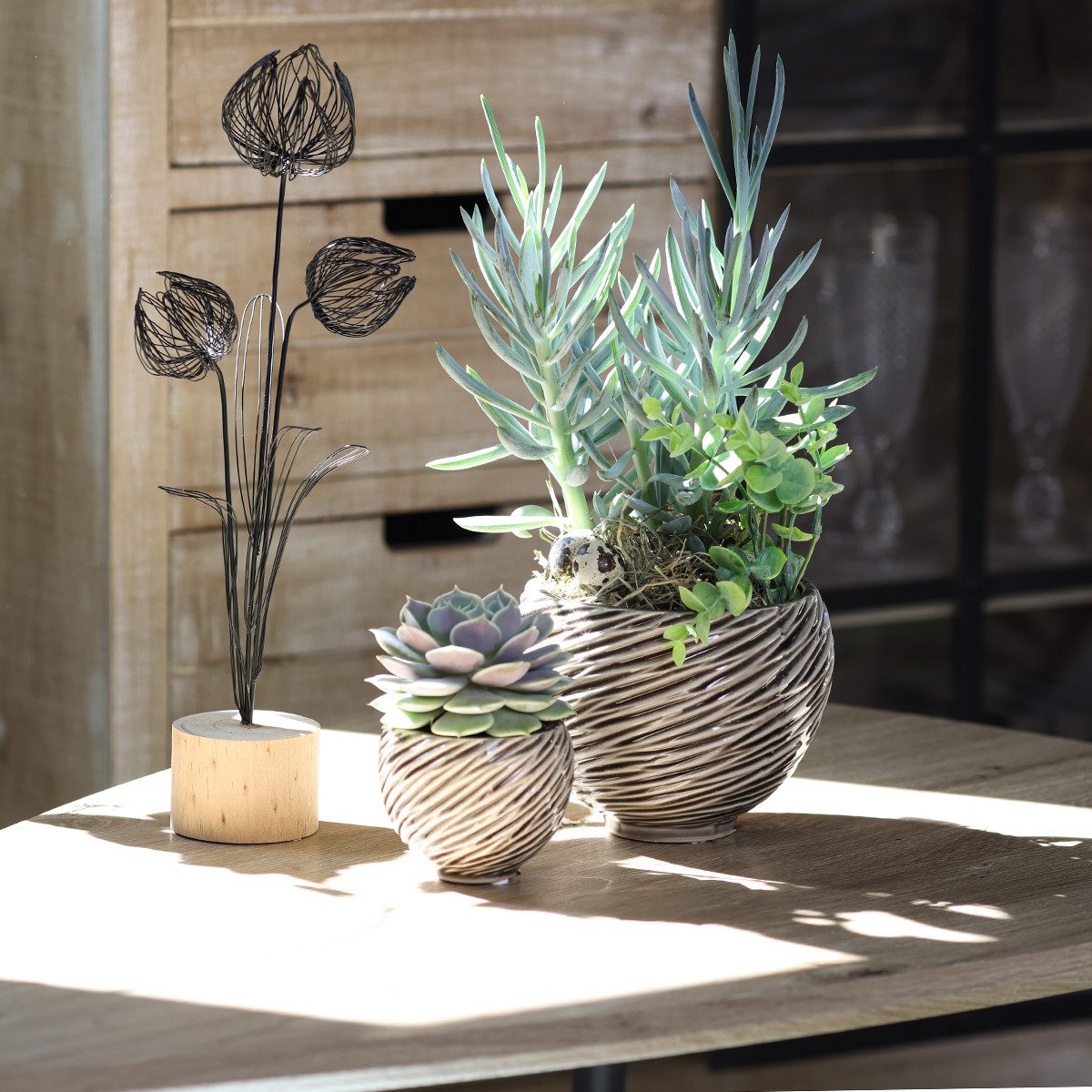 Florists Products Übertopf Dekoschale Blumentopf Keramik Beige Braun Ø15cm 2er Set, 2 Stück