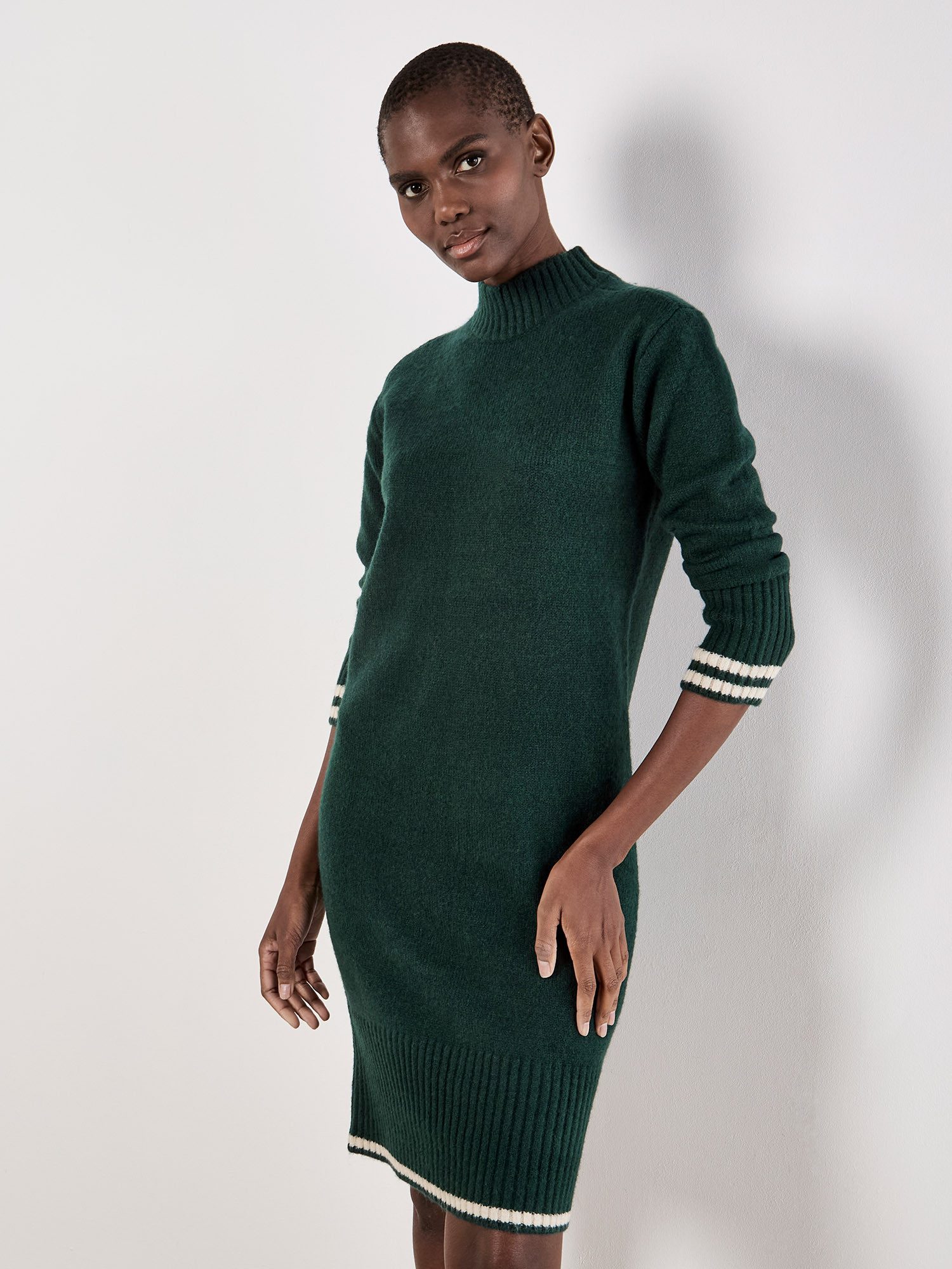 Apricot Strickkleid Midikleid mit breiten Bündchen