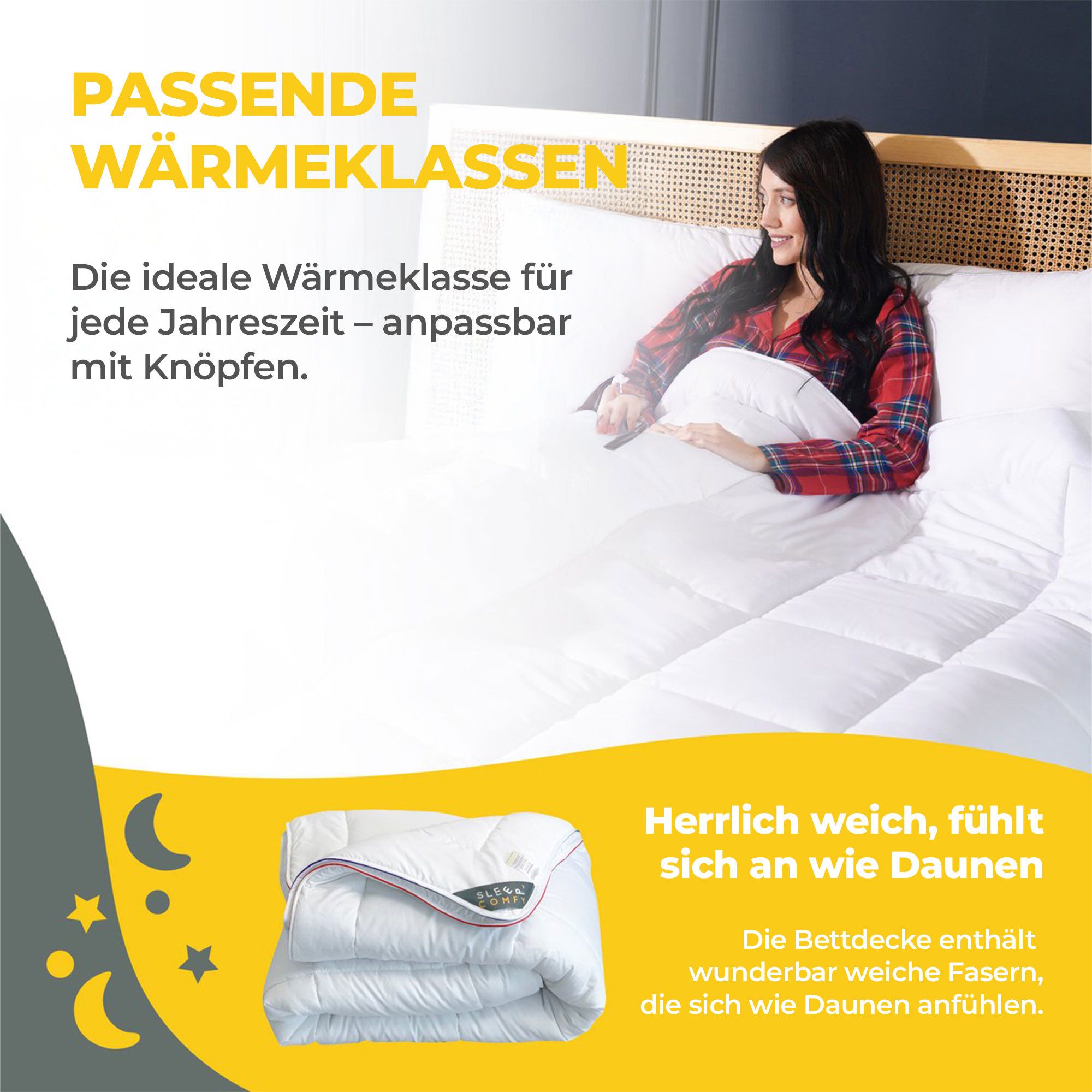 Nordic Schiller 4-Jahreszeitenbett Sleep Comfy Thermo Balance-Serie, Bezug: 100 % Mikrofaser, OEKO Green zertifiziert, 3in1 Anti-Allergie Bettdecke mit zwei Tei – Bild 4 von 5