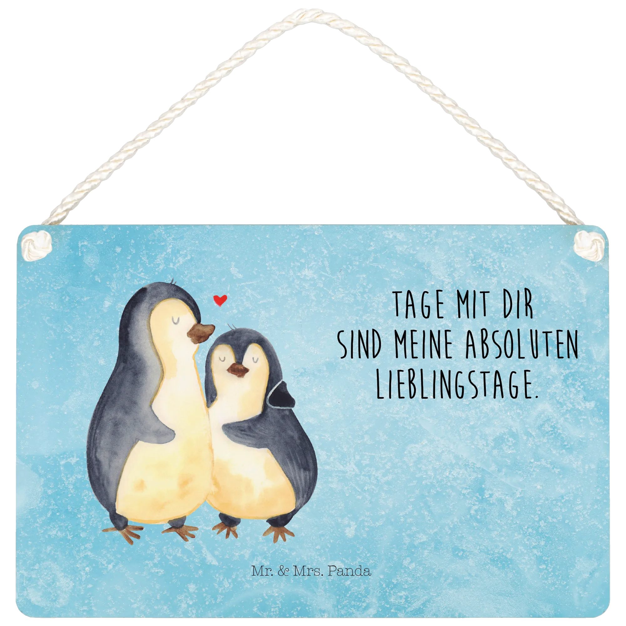 Mr. & Mrs. Panda Hinweisschild Pinguin umarmen DIN A5 - Eisblau - Geschenk, Seevogel, Jahrestag, Wan, (Packung, 1 St., Pinguin umarmend), Einzigartigen Design