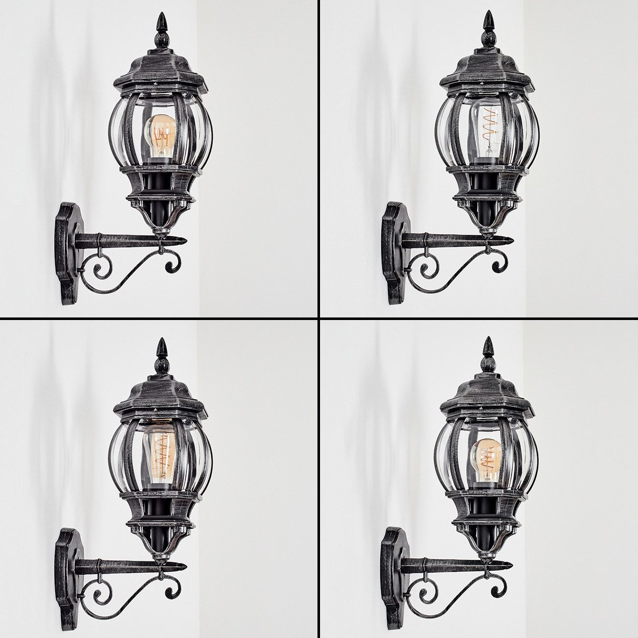 hofstein Außen-Wandleuchte Außenwandlampe aus Metall/Glas in Schwarz/Silberfarben/Klar, ohne Leuchtmittel, Wandleuchte außen aufwärts im Retro/Vintage/Antik-Design, E27, IP44