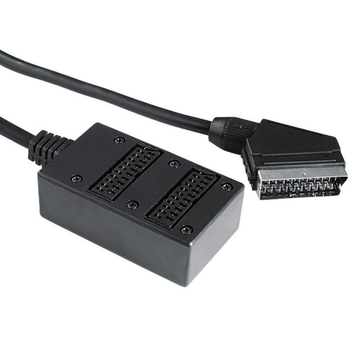 Hama Scart-Verteiler 2-Fach Umschalter Scart-Kabel Video-Adapter Scart zu Scart, Scart-Adapter 1>2 TV AV Stecker Rundkabel Splitter Y-Adapter Kabel