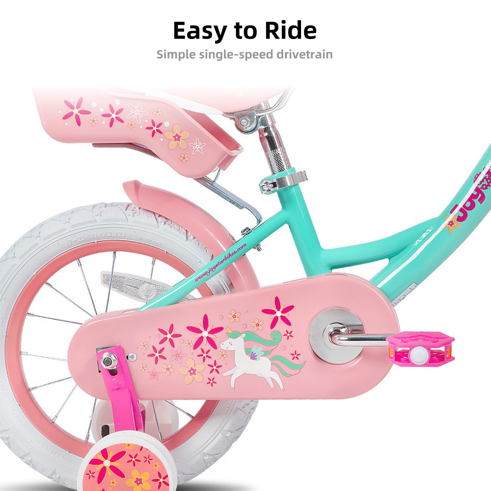 JOYSTAR Children's Bicycle 12 14 16 18 inch Girls' Bicycle, 3 - 9 Years, Gift for Princess, 1 Speed, Doll Bike Seat & Training Wheels & Basket Streamer, 18 inch with Training Wheels