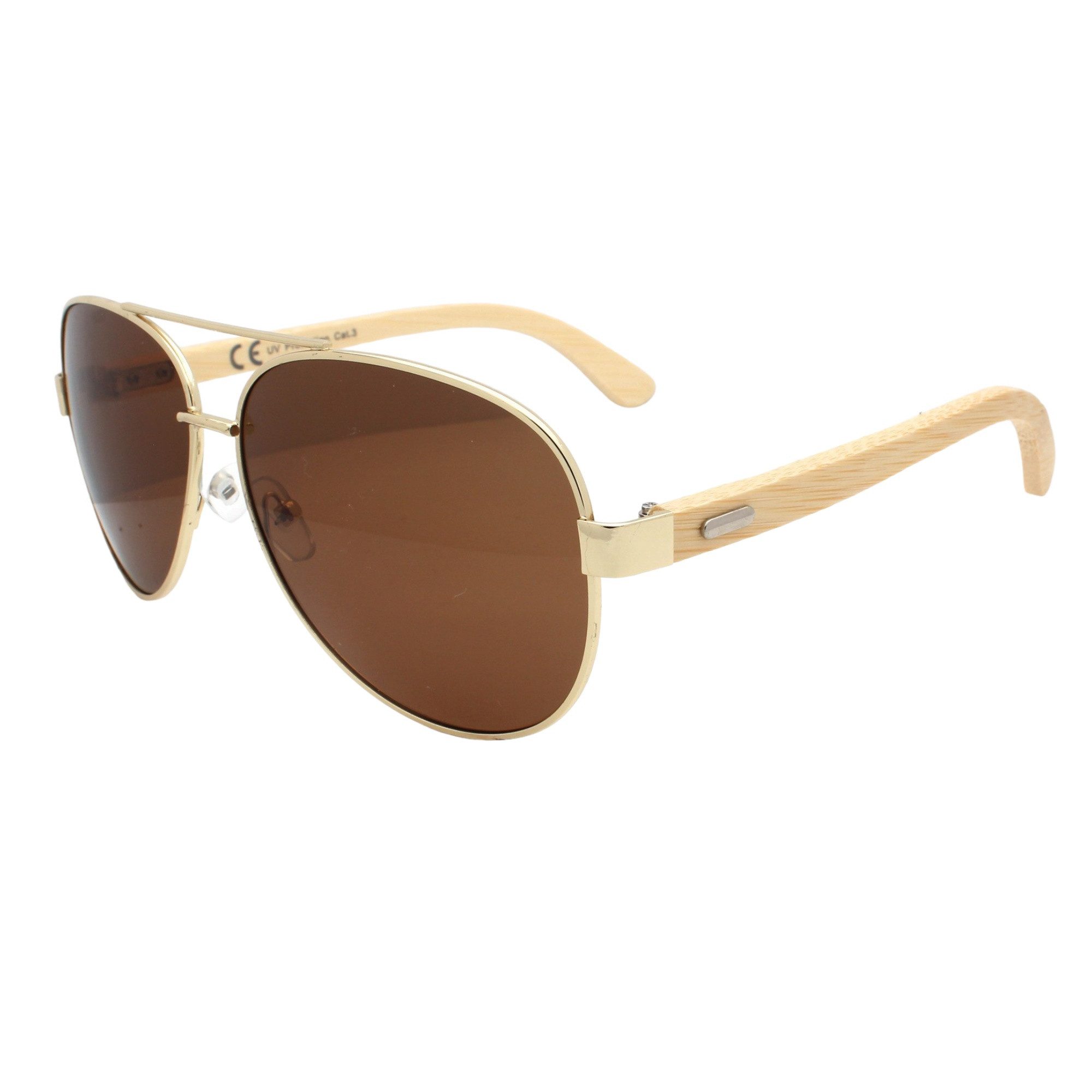 LUXXADA Sonnenbrille (Pilotenbrille Polarisiert Gläser Schwarz oder Braun Getönt mit Hardcase) Fliegerbrille mit Bambus Holz Bügeln