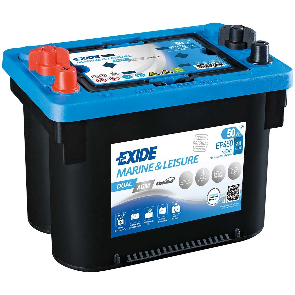 Exide Exide EP450 DUAL AGM 12V 50Ah 450Wh Boot Batterie Batterie, (12 V)