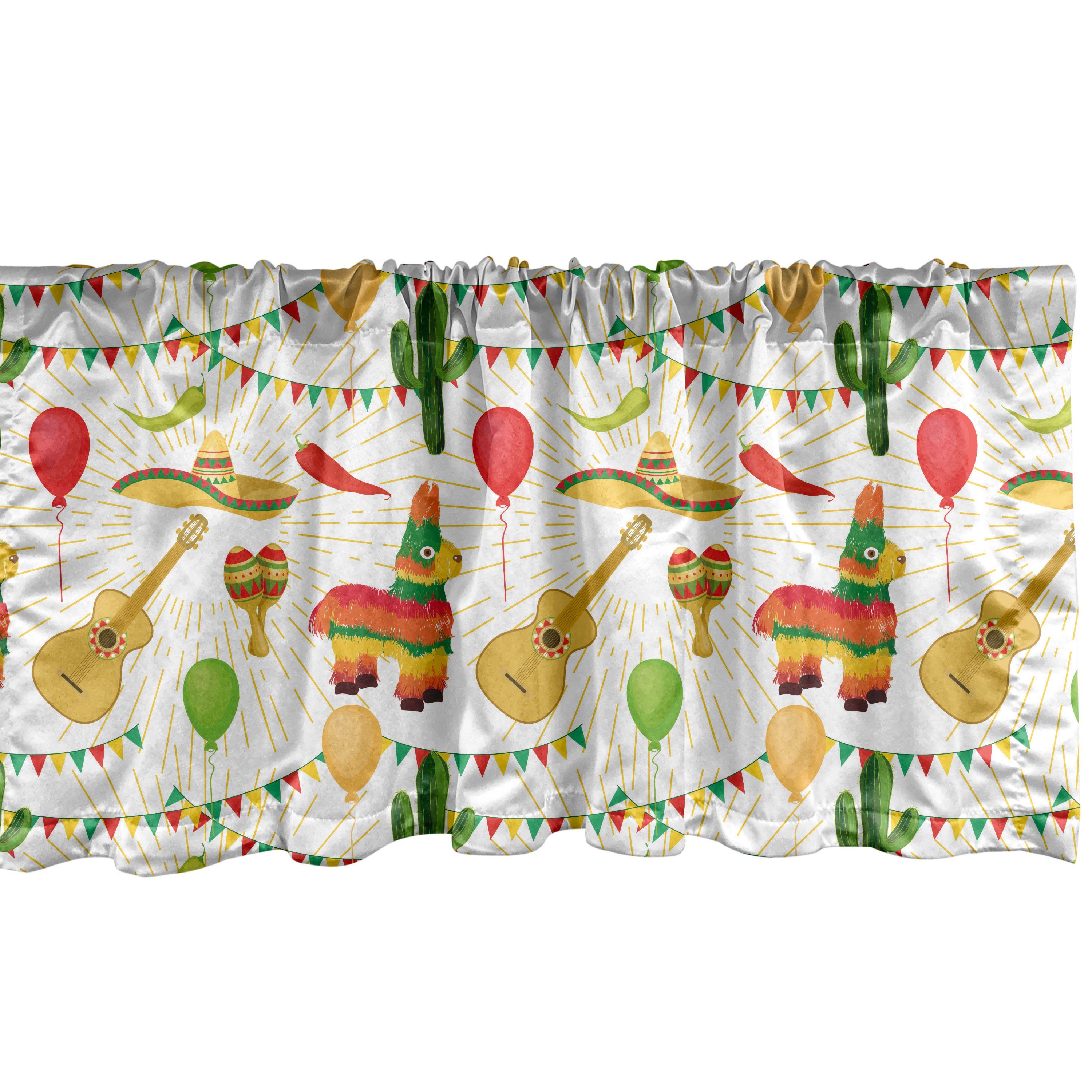 Scheibengardine Vorhang Volant für Küche Schlafzimmer Dekor mit Stangentasche, Abakuhaus, Microfaser, Cinco de Mayo Mexican Folk-Elemente