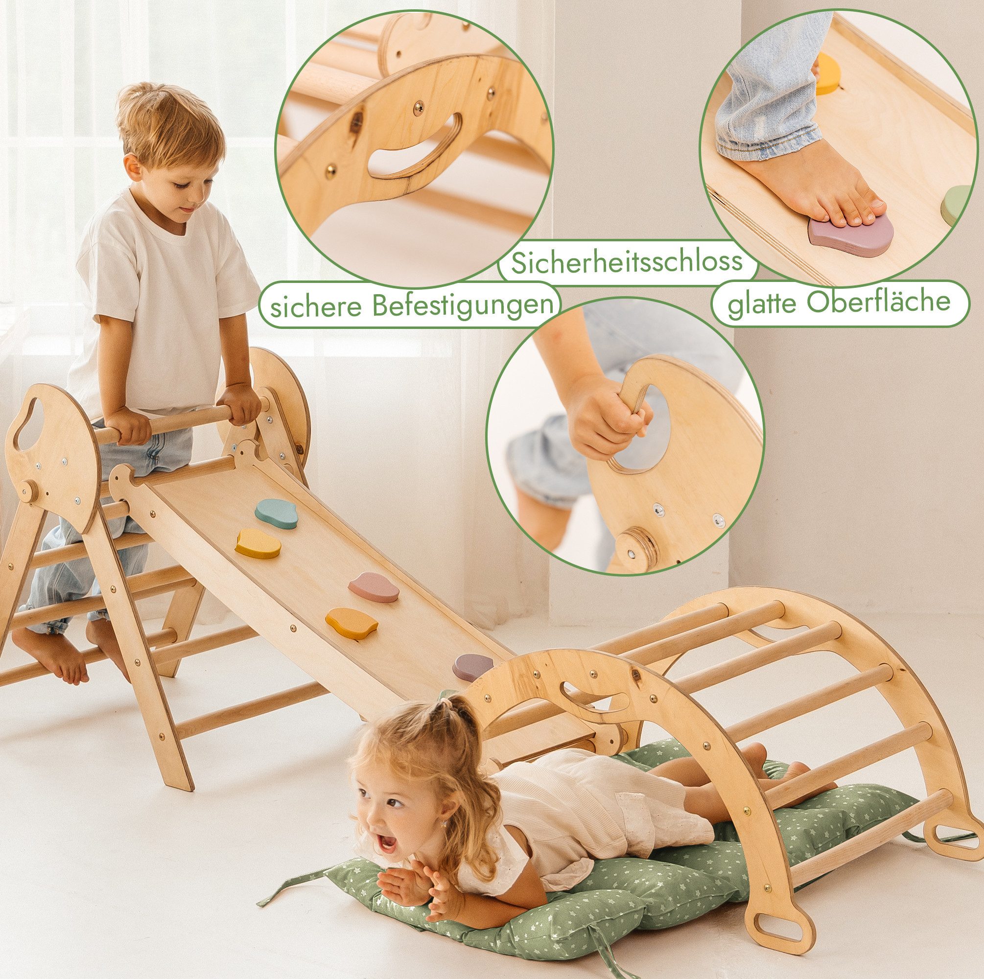 Goodevas Klettergerüst 5-in-1 Montessori Holz-Kletter-Set 5in1 für Kleinkinder 1-3 Jahre alt, (5-St)