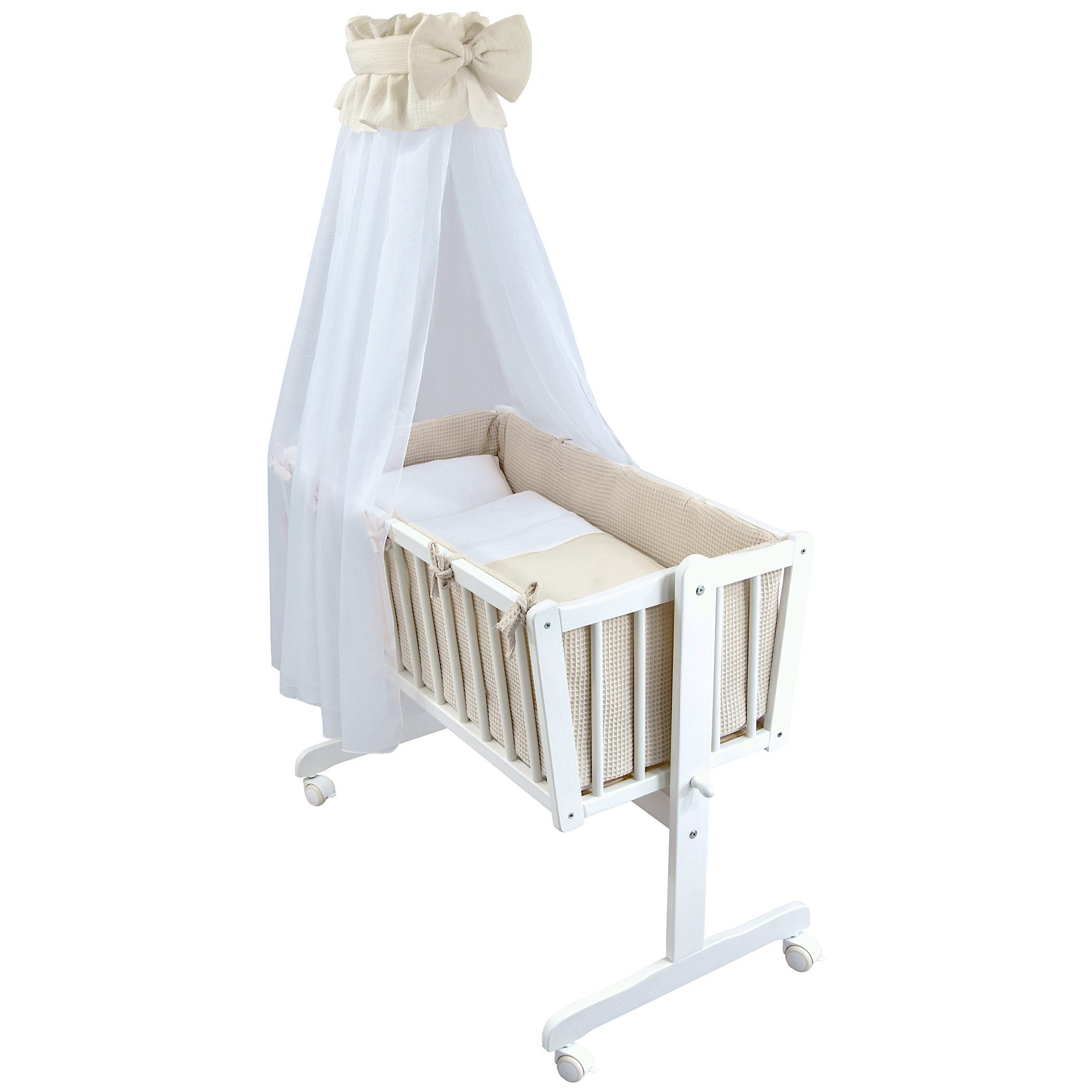 Stubenbett Babywiege Komplettset Waffelpique Musselin