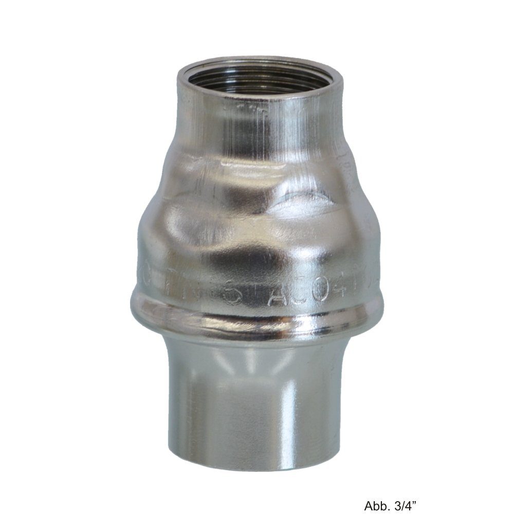 bevo Wasserrohr Rückschlagventil, Typ M mit 3/4" IG, 16 bar, in tiefgezogenem Edelstah