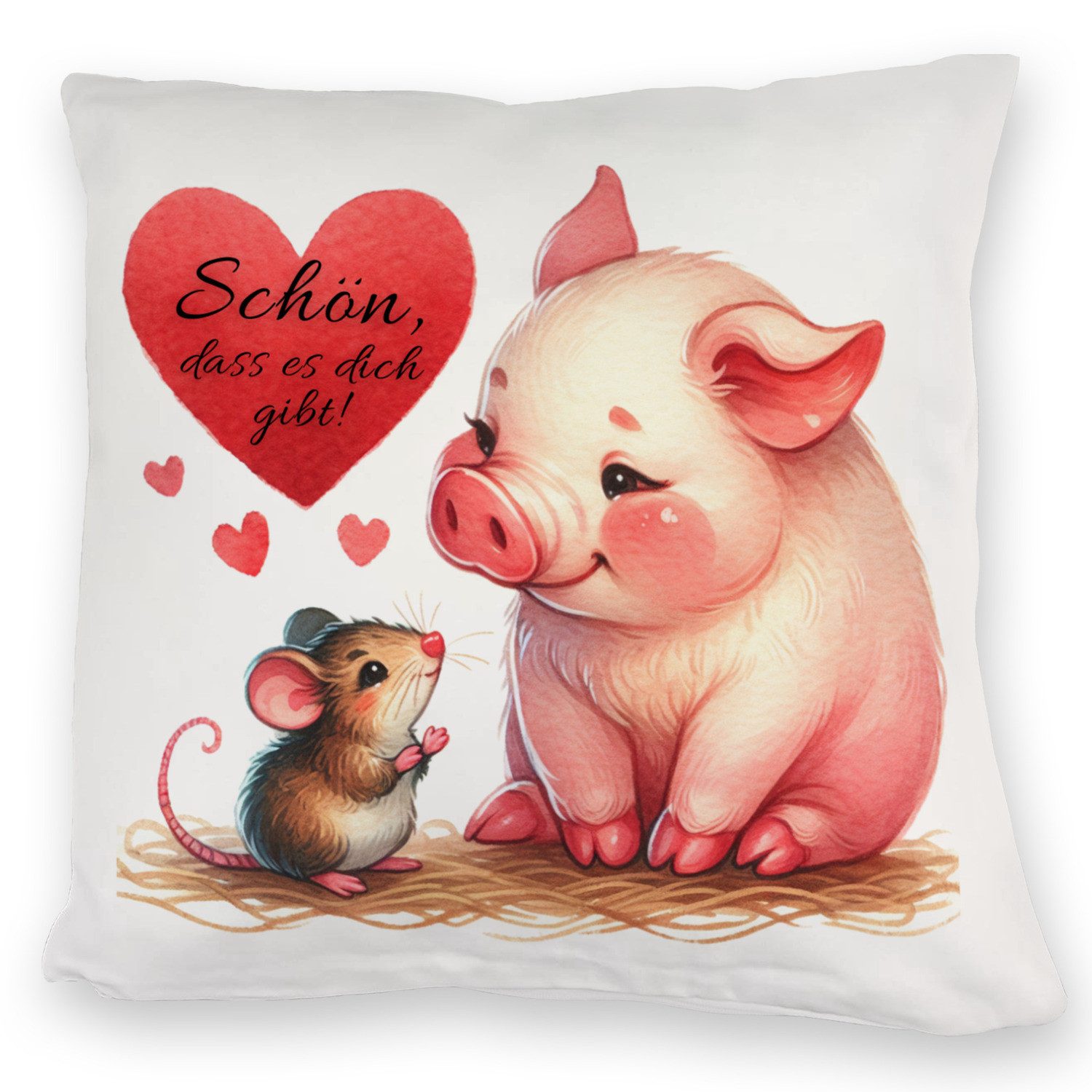 speecheese Dekokissen Schwein mit Maus und Herz Kuschelkissen Spruch Schön dass es dich