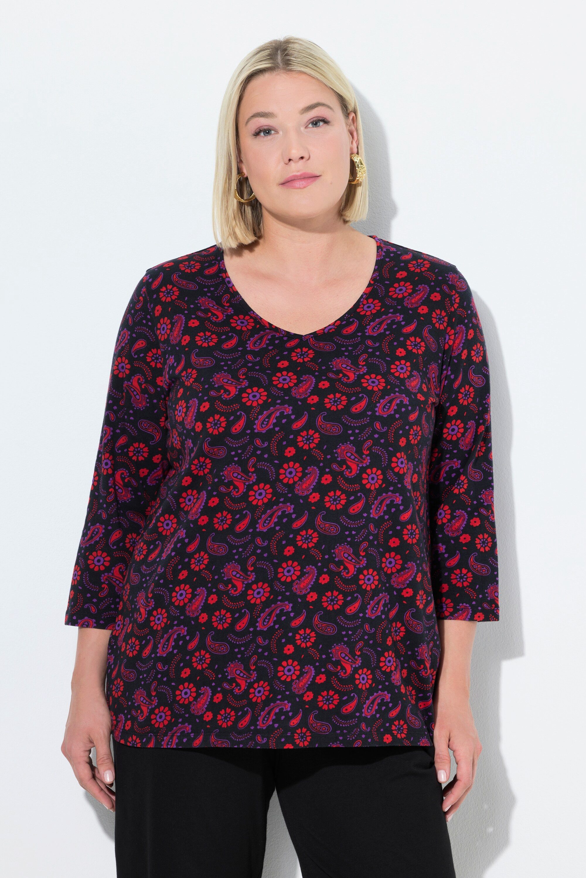 Ulla Popken Longshirt T-Shirt A-Linie V-Ausschnitt günstig online kaufen