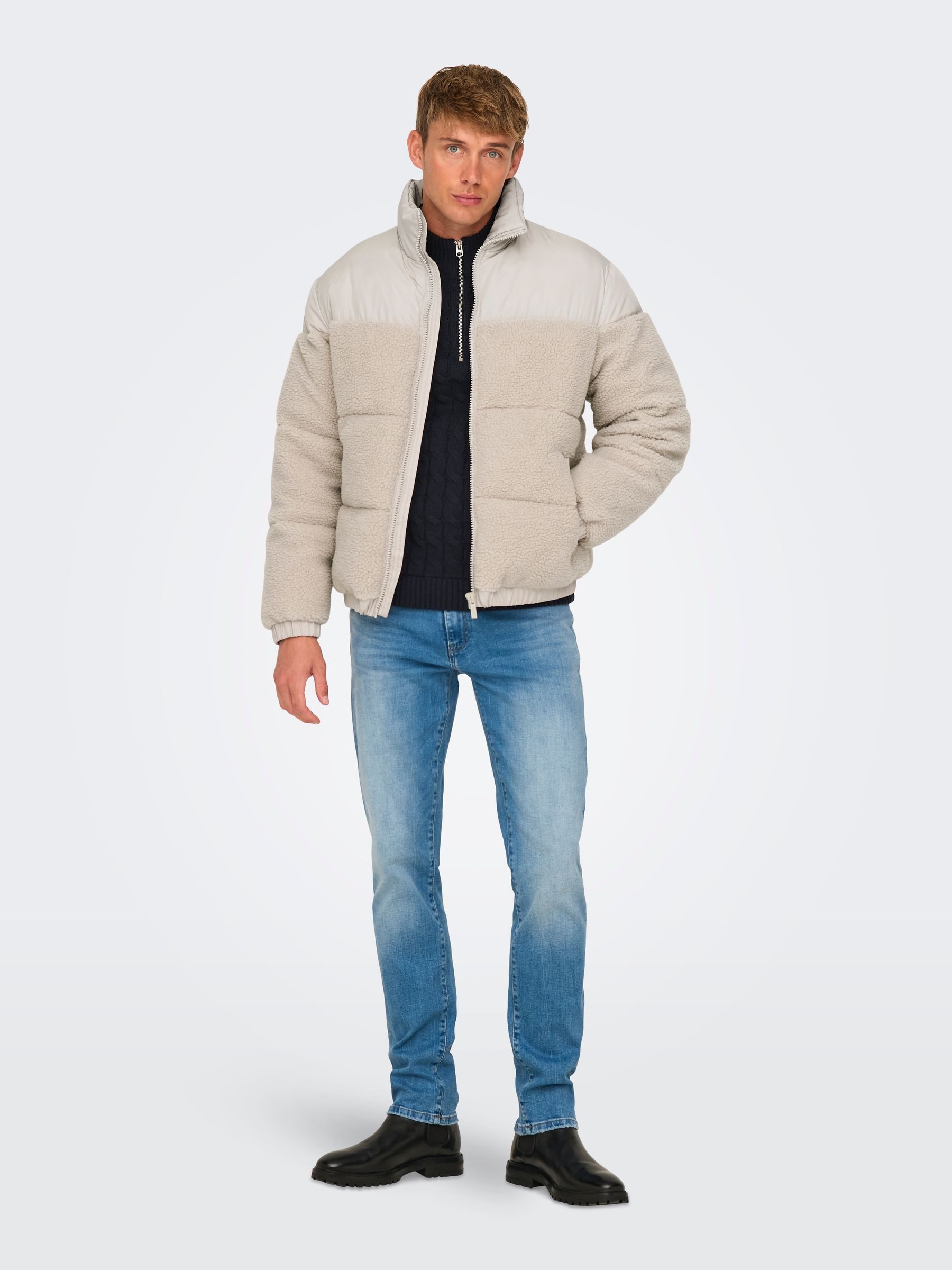 ONLY & SONS Winterjacke Hochgeschlossen Reißverschluss ONSELI SHERPA MIX PU günstig online kaufen