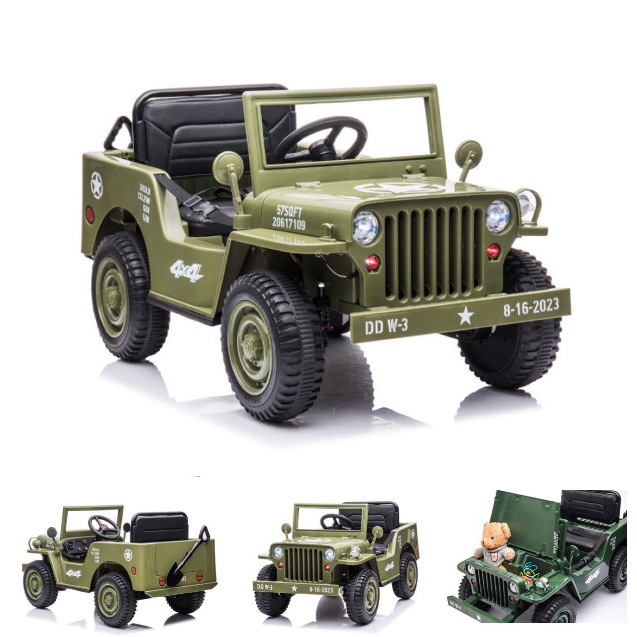 ES-Toys Elektro-Kinderauto Kinder Elektrofahrzeug Offroad, Belastbarkeit 30 kg, Militär, Allradantrieb, EVA-Reifen, MP3