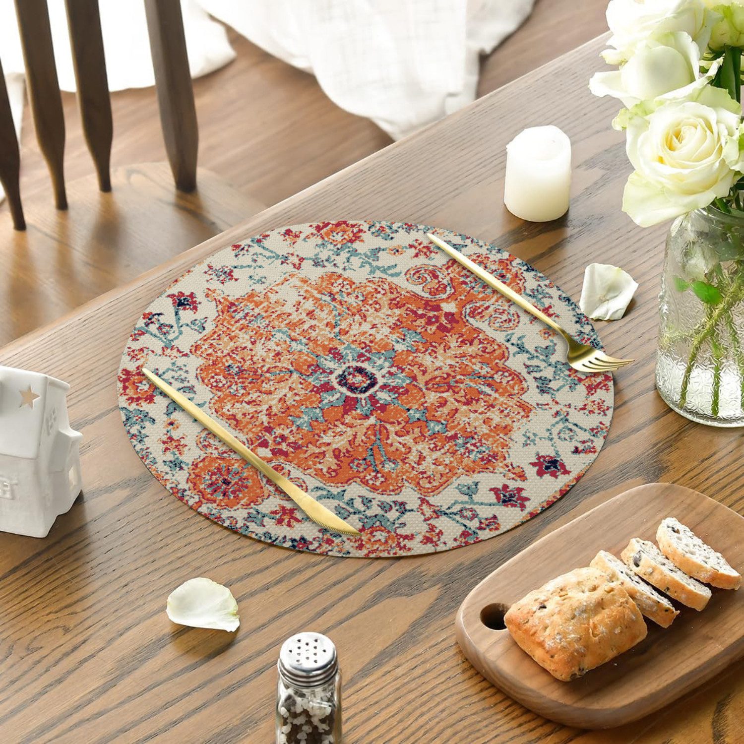 LaneVines Weihnachts-Tischsets – Set Mit 4 Runden Tischsets, Bestickt, 34,3 Cm Durchmesser, Aus Polypropylen