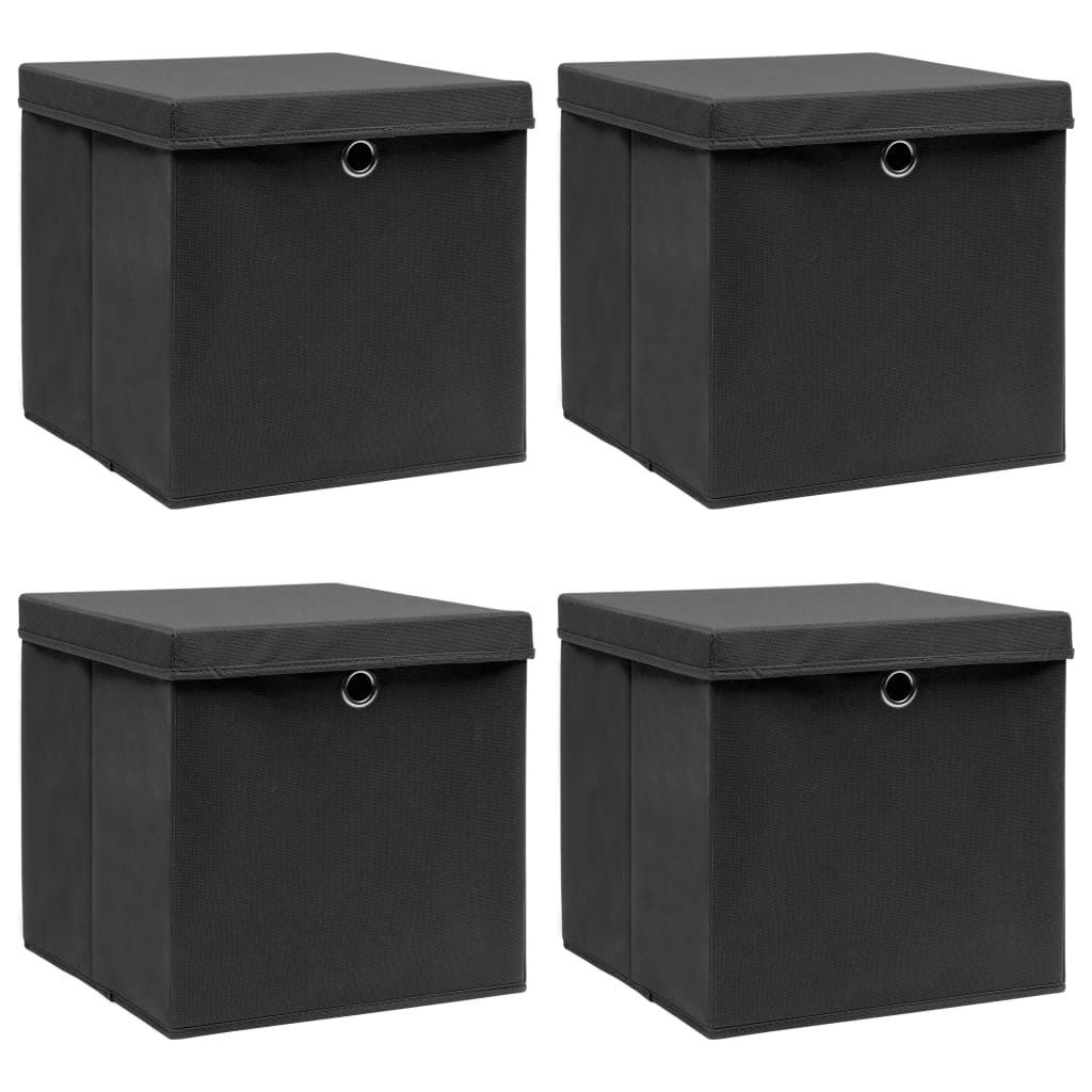 Aufbewahrungsbox NA Aufbewahrungsboxen mit Deckel 4 Stk Schwarz 32x32x32 cm Stoff
