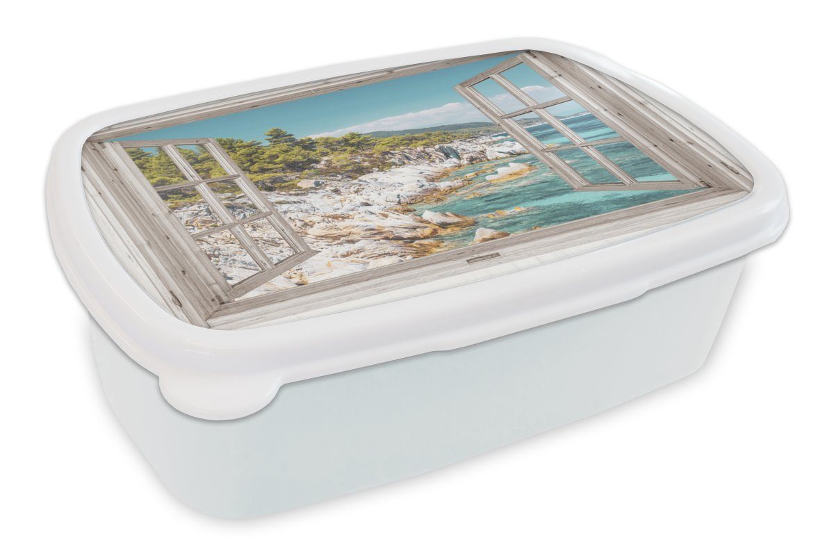 MuchoWow Lunchbox Meer, (2-tlg), für Kunststoff, Kinder Aussicht weiß Brotdose, und Baum für Jungs Mädchen - Erwachsene, und - Brotbox