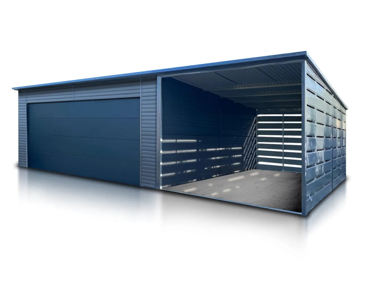 LiderStal Garage Einzelgarage 600 x 580 cm mit Carport 300 cm Graphit Pultdach (Set, für einen PKW), Carport 300 cm, Sektionaltor mit Antrieb, Graphit