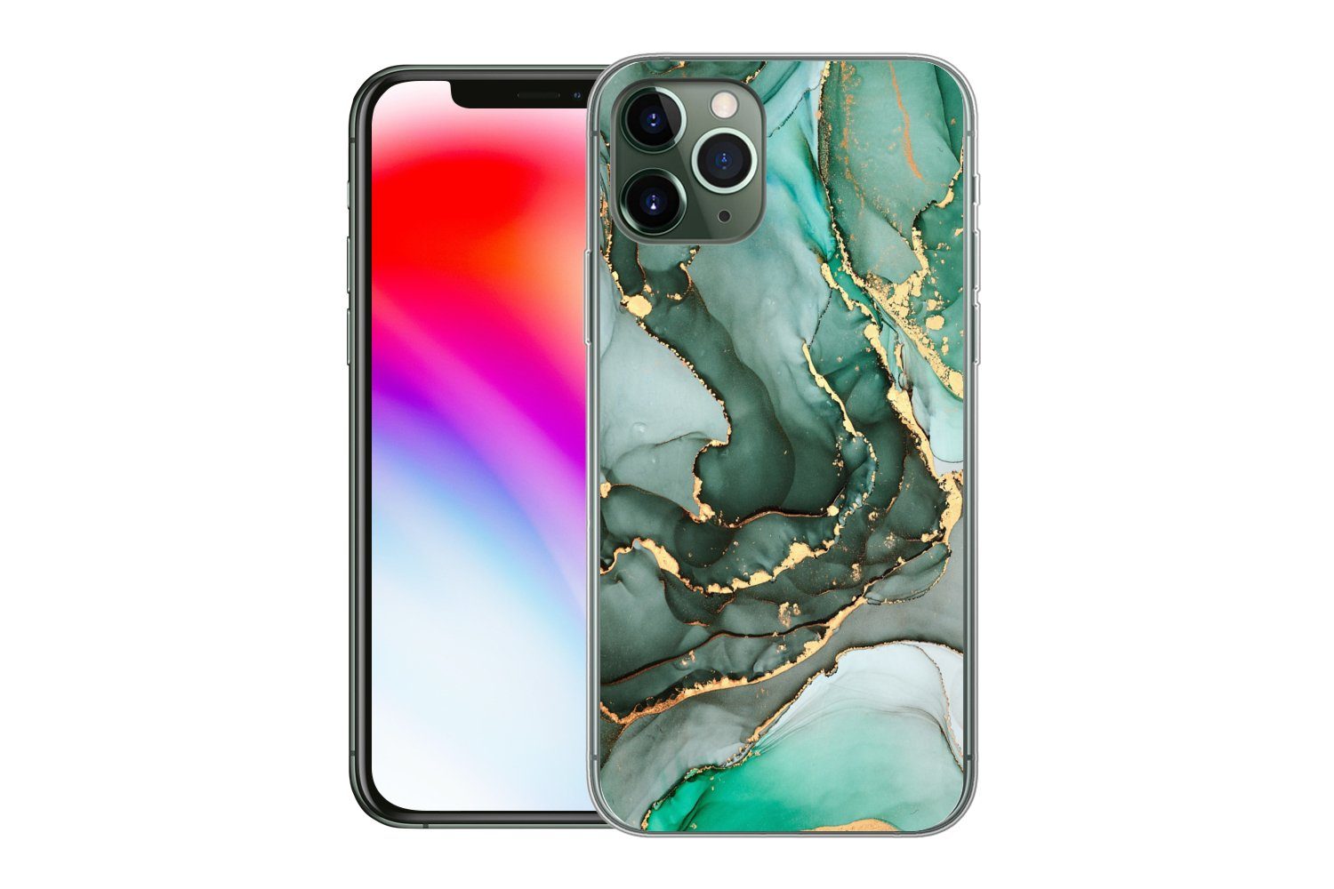 MuchoWow Handyhülle für Apple iPhone 11 Pro Gold - Marmor - Grün - Luxus - Marmoroptik - G, Smartphone-Bumper, Print, Handy Schutzhülle Dünn