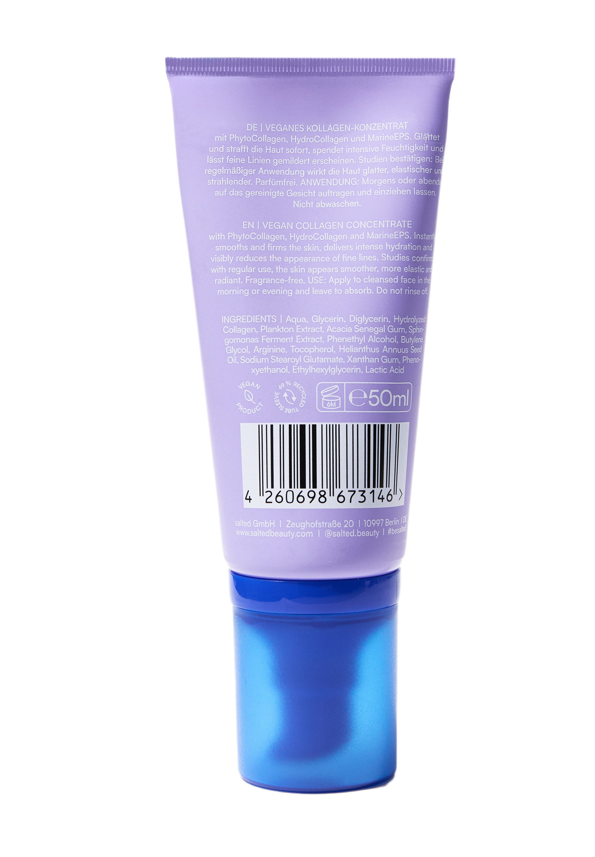 salted. Anti-Aging-Creme Straffendes Kollagenkonzentrat Plump Pump, Straffendes Kollagen-Konzentrat mit PhytoCollagen und MarineEPS