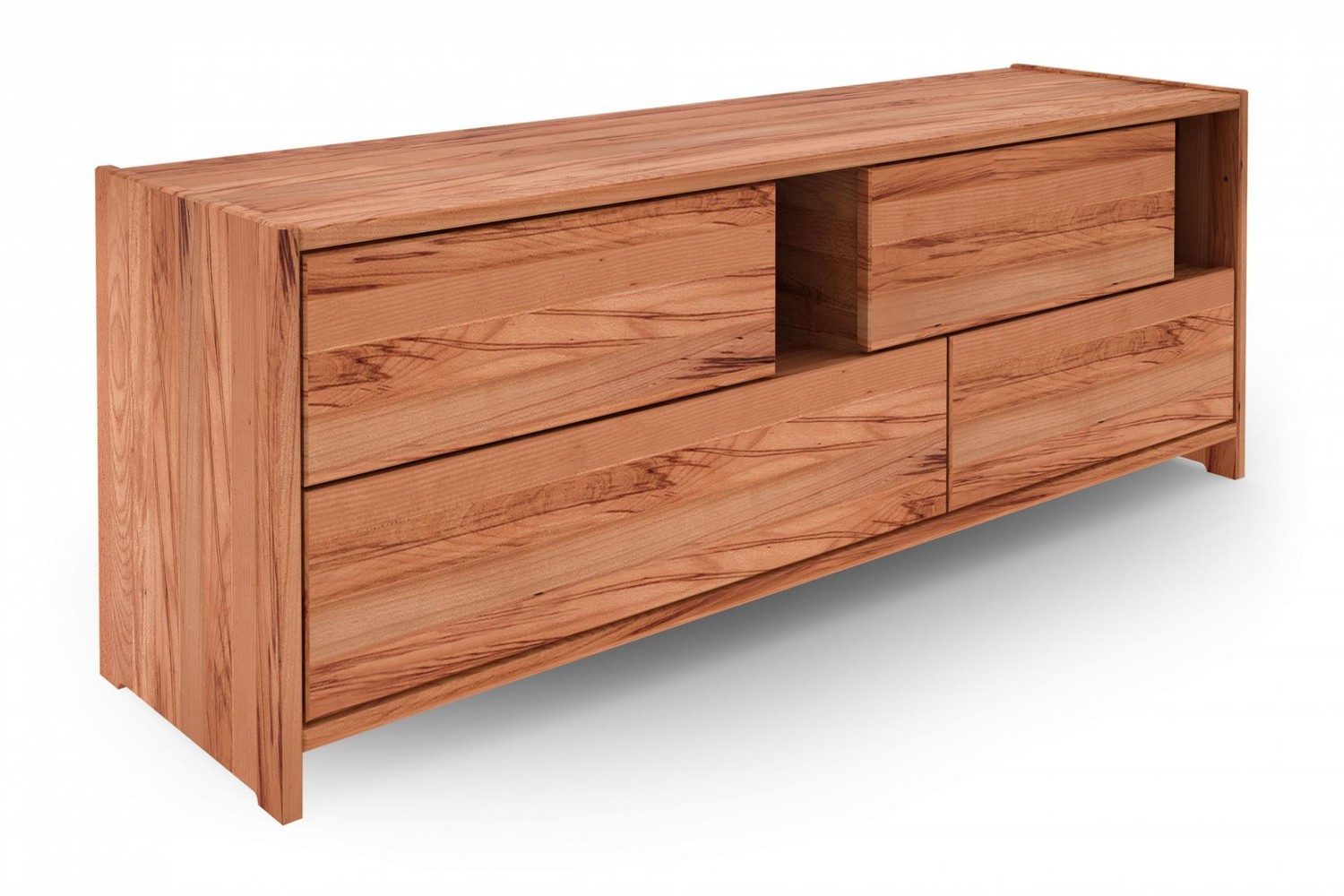 Natur24 Sideboard Kommode Zigo Kernbuche massiv 148x41x54 mit 4 Schubladen und 2 Fächern