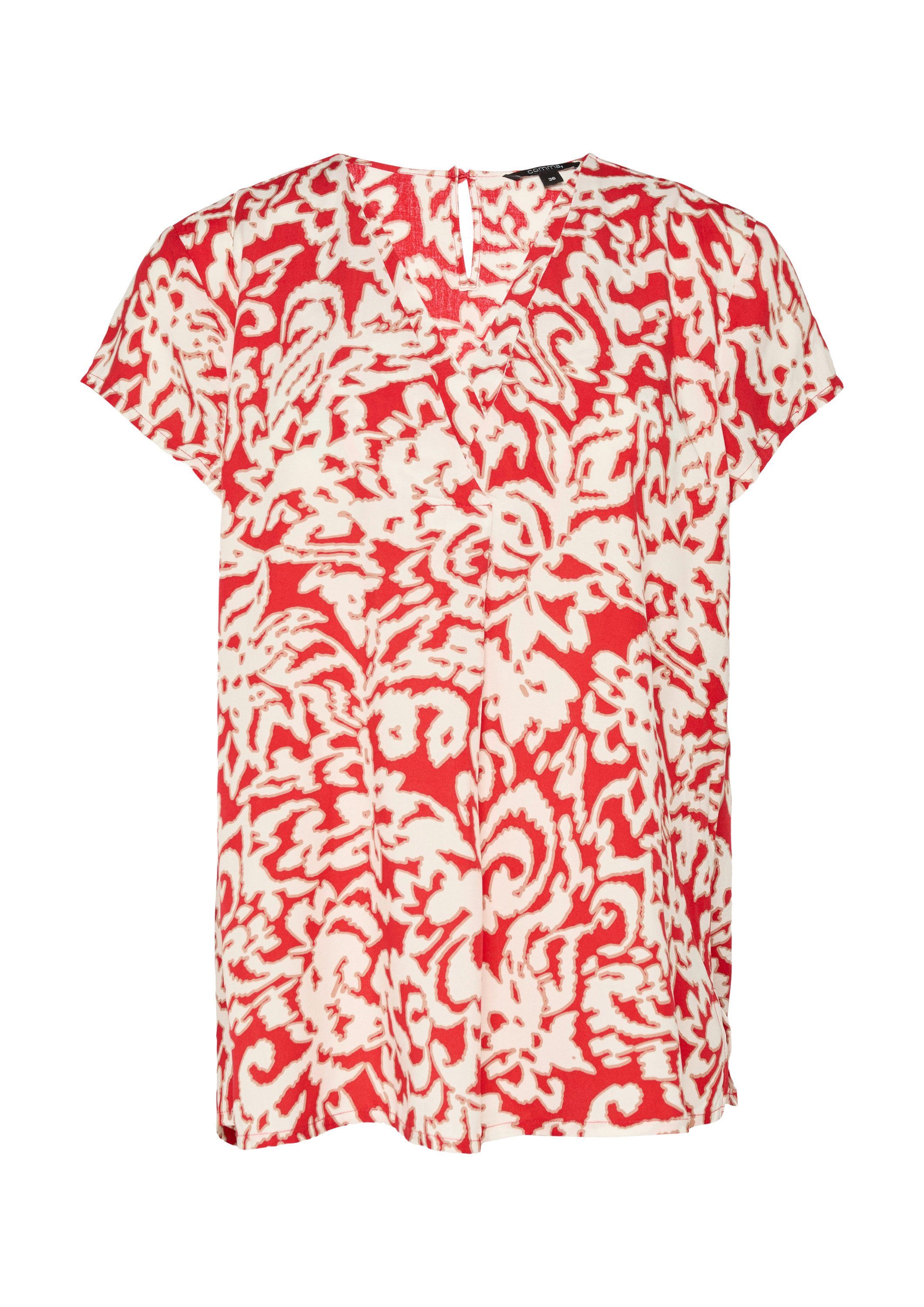 comma Kurzarmbluse Bluse Gemusterte Bluse mit V-Ausschnitt günstig online kaufen