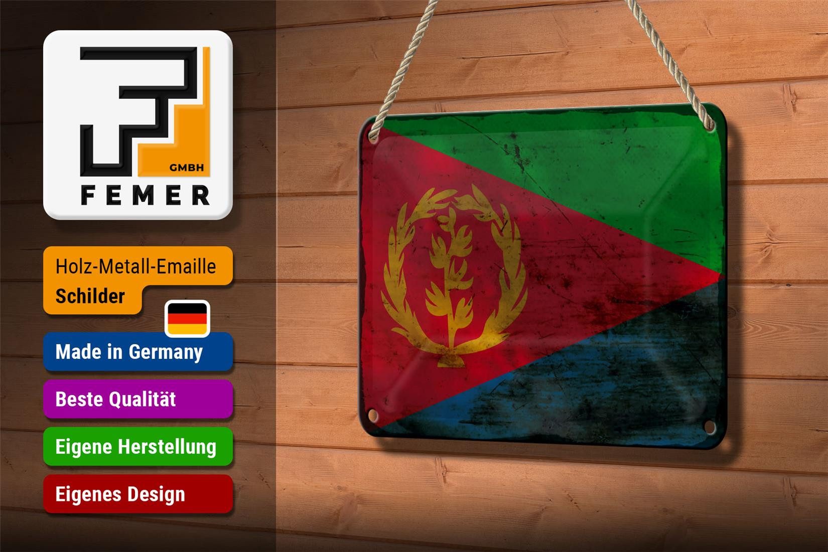 Femer GmbH Metallschild Flagge Eritrea 18x12cm Flag of Eritrea Rost, (1 St), gewölbte Oberfläche, abgerundete Ecken, umgeschlagene Kanten