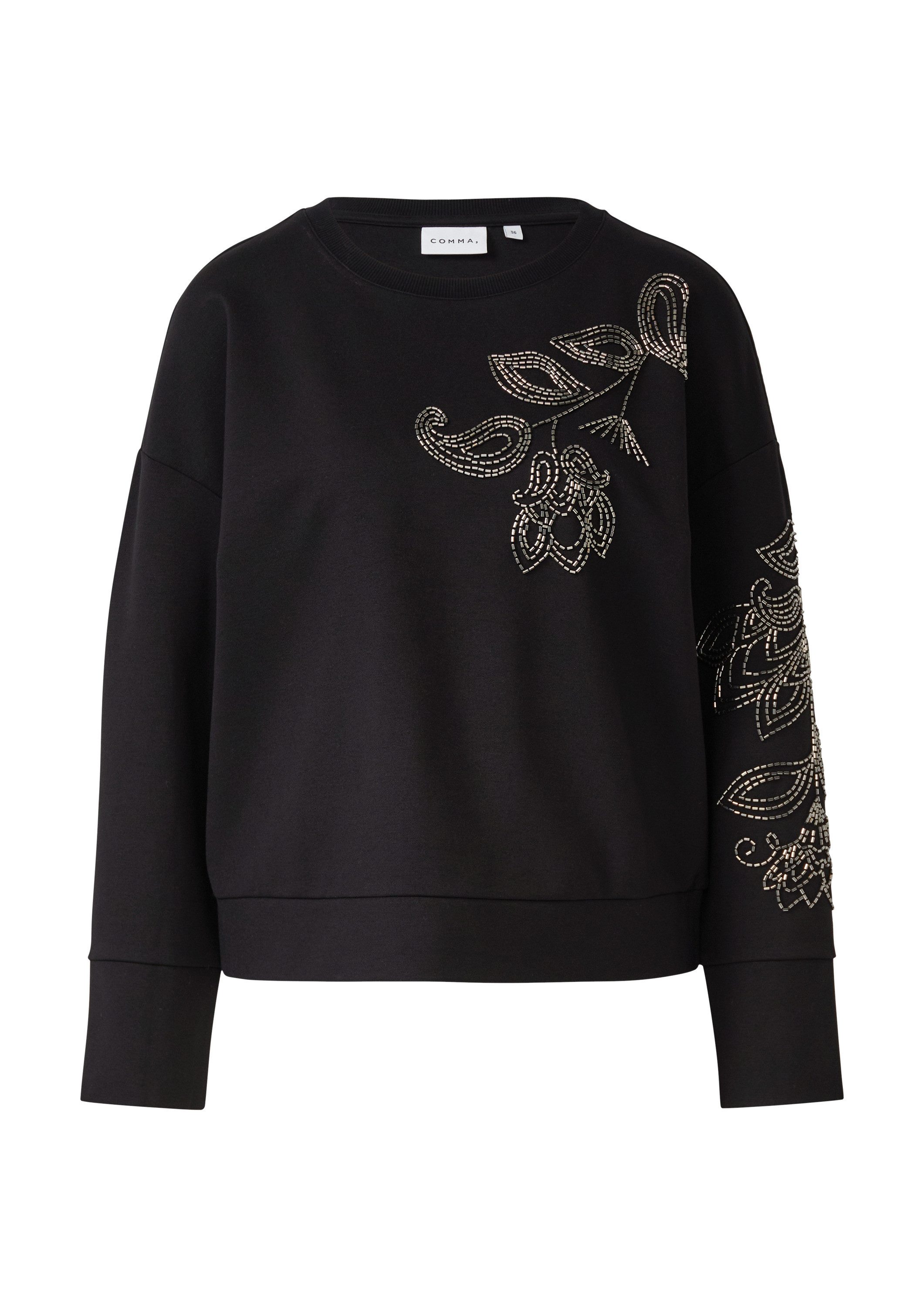 comma Sweatshirt Sweatshirt Sweatshirt mit Perlenstickerei